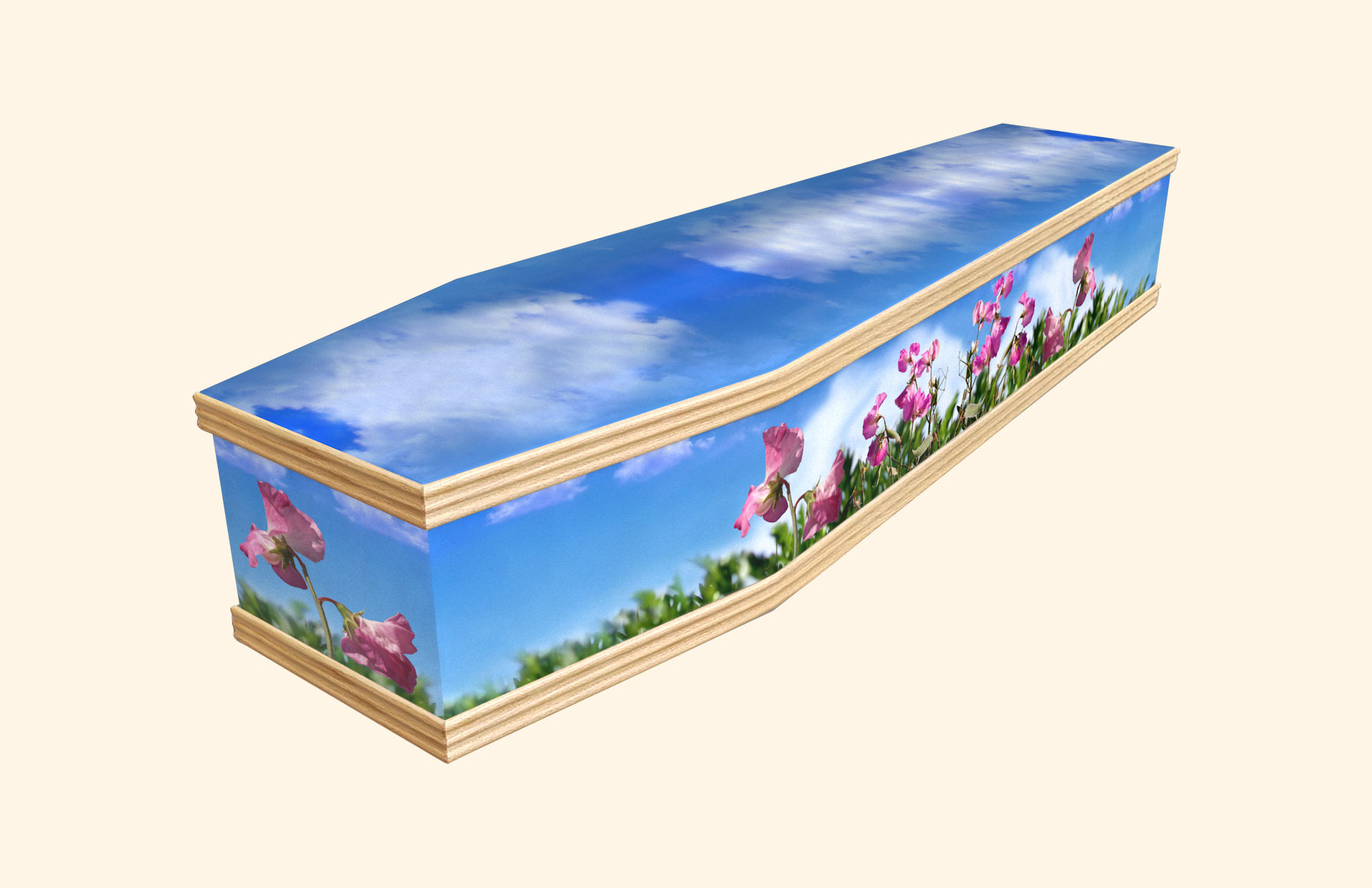 Sweet Peas design on a classic coffin