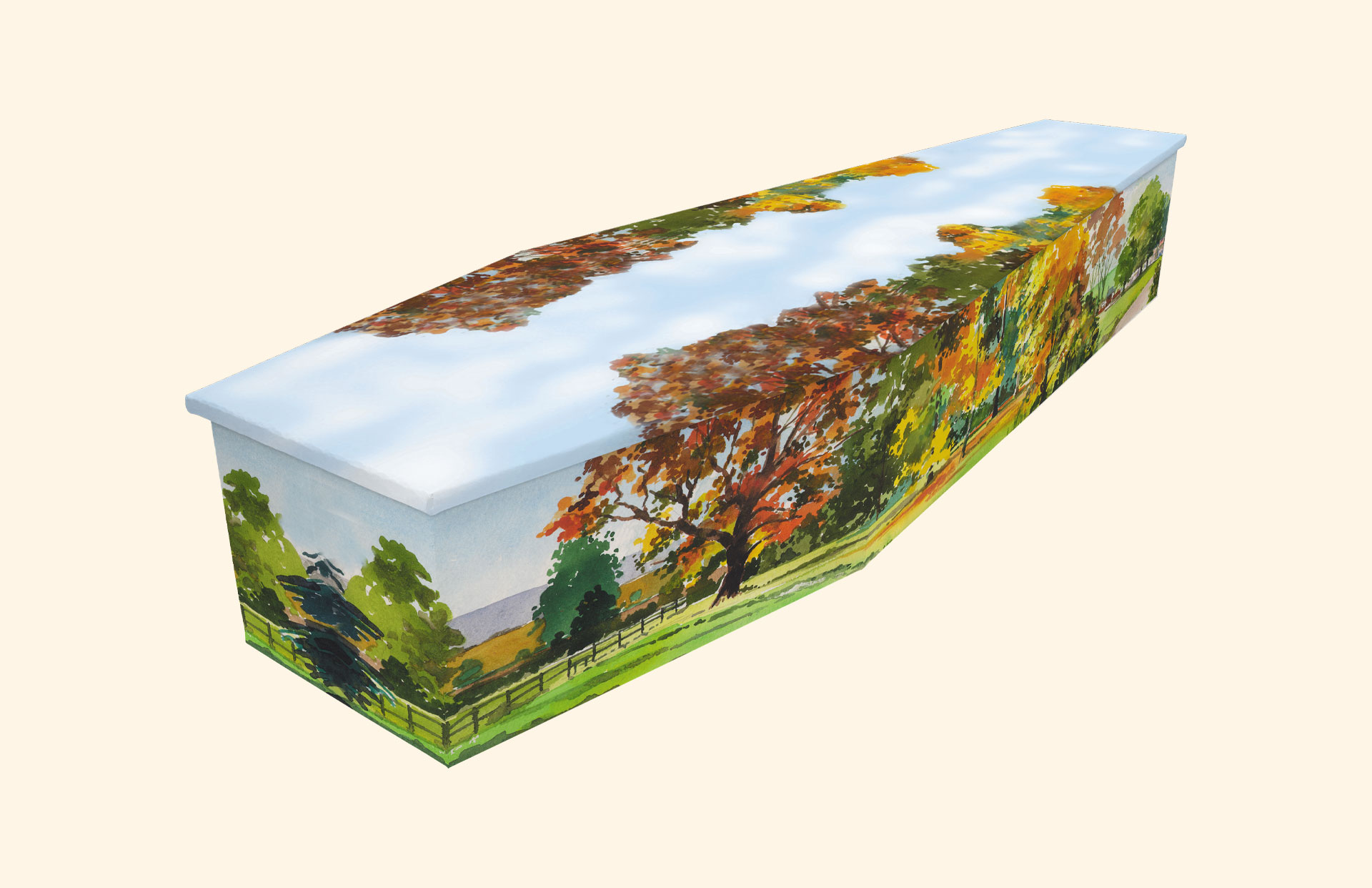 Autumn design on a cardboard coffin