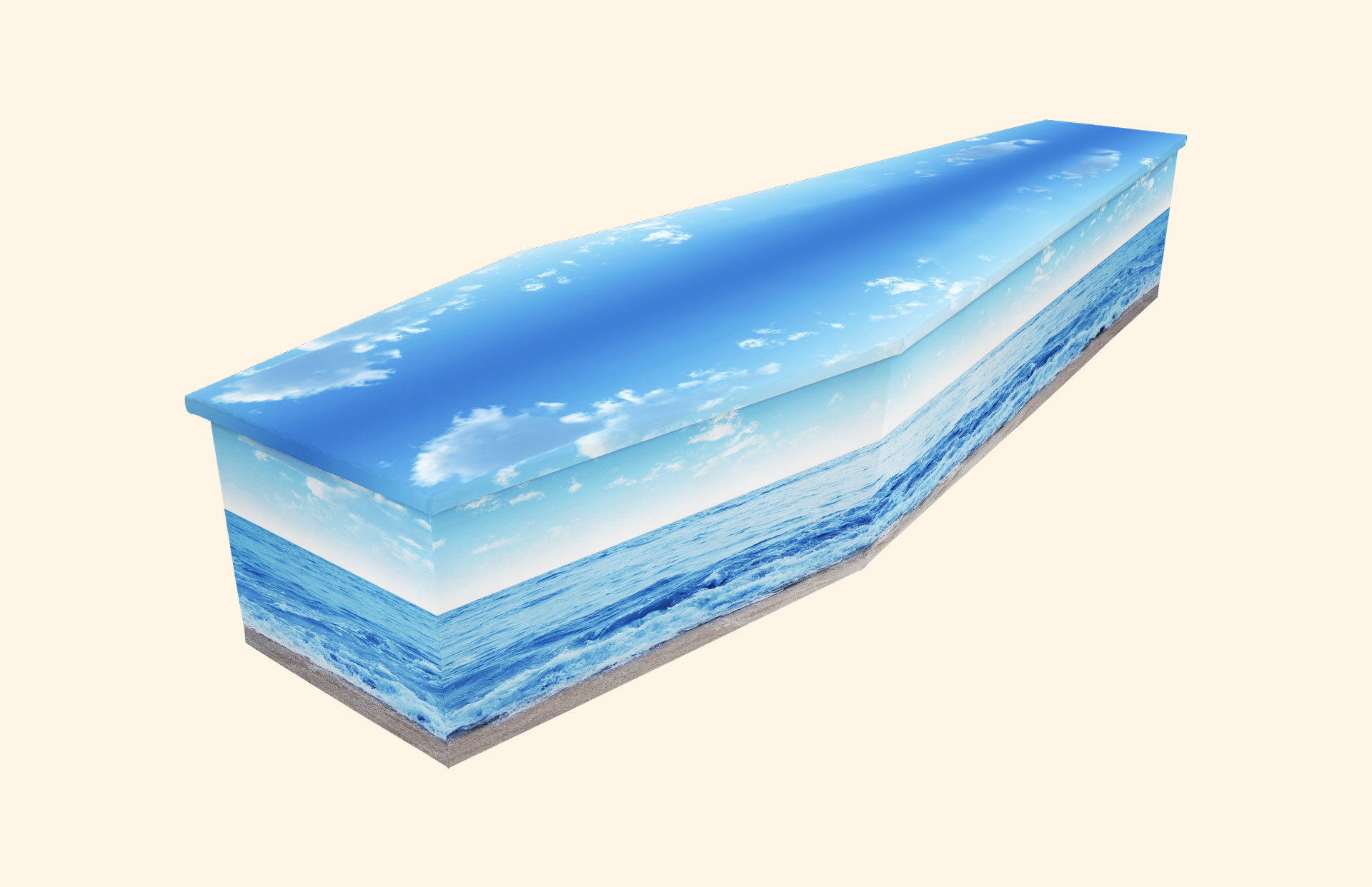 Deep Blue Sea design on a cardboard coffin