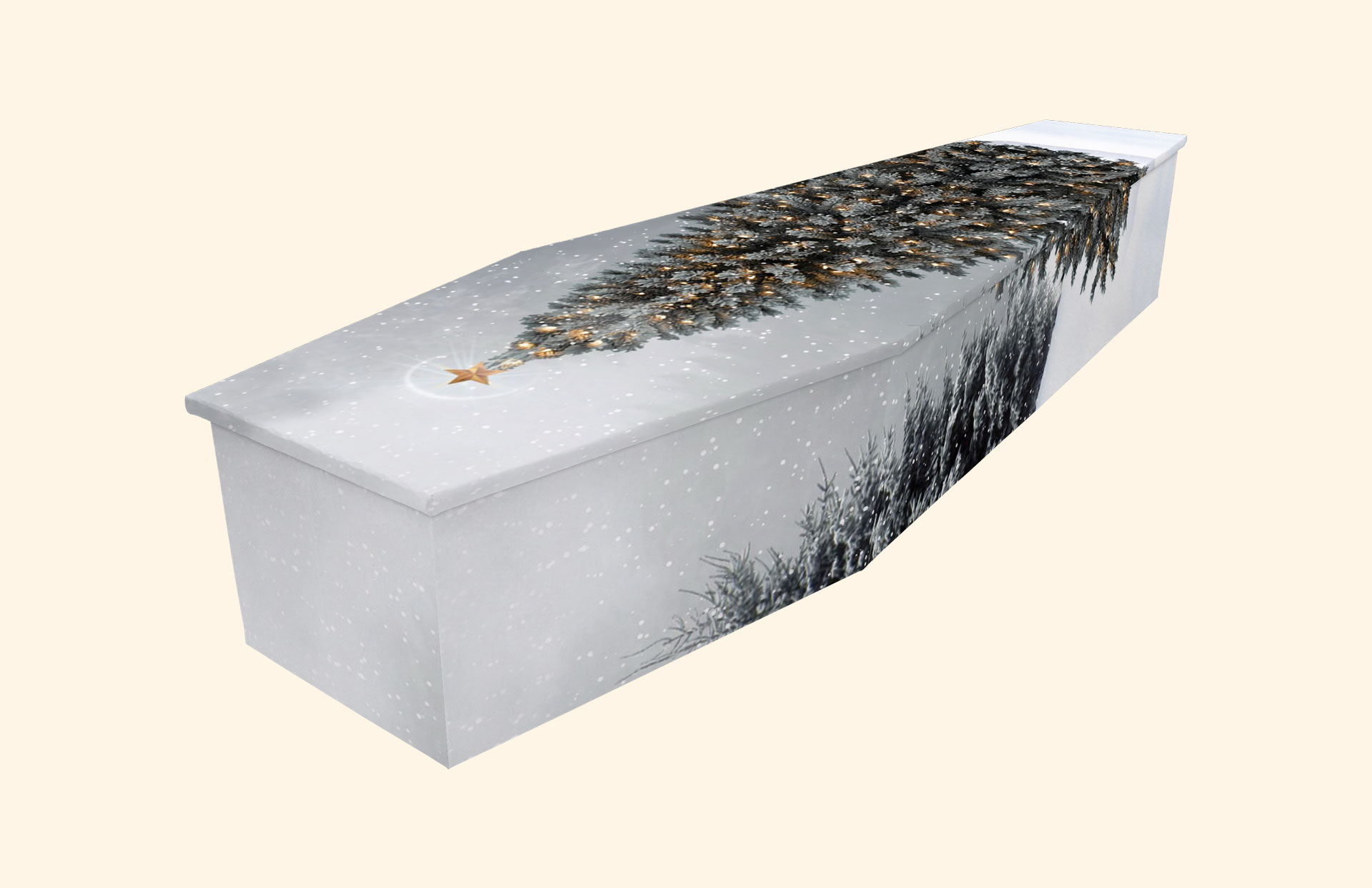 Christmas Tree design on a cardboard coffin