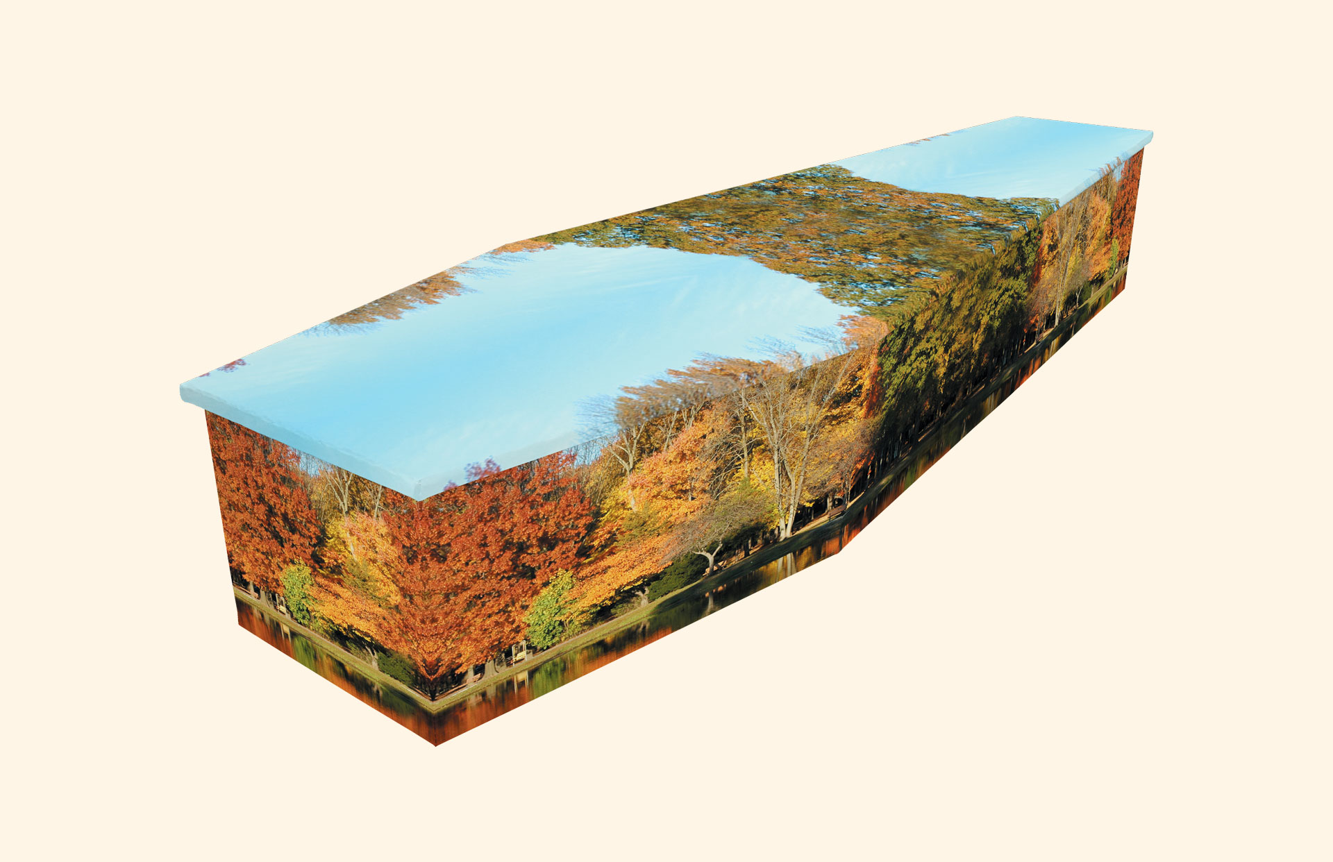 Lakeside design on a cardboard coffin