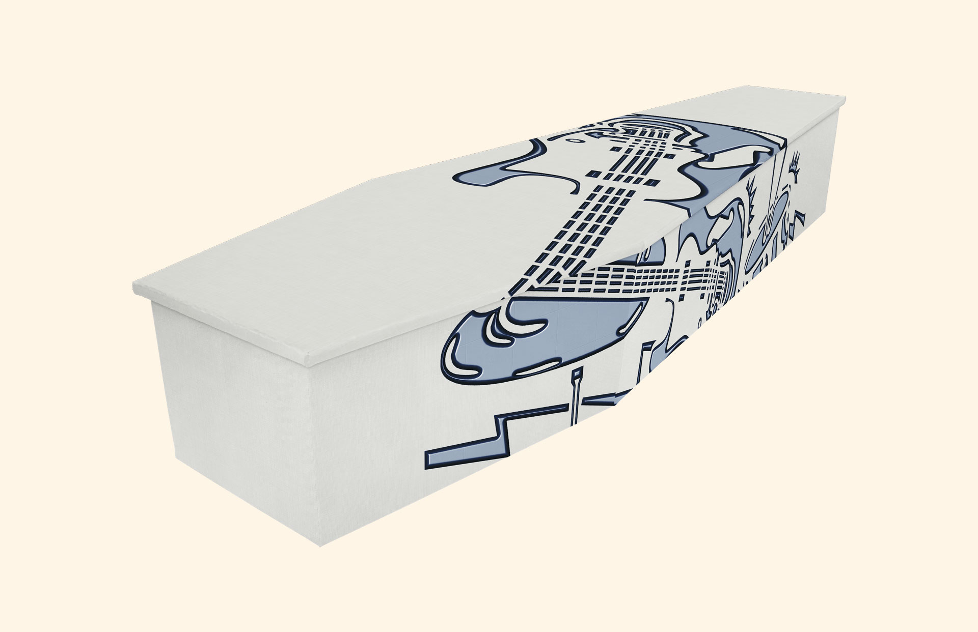 Rock N Roll design on a cardboard coffin