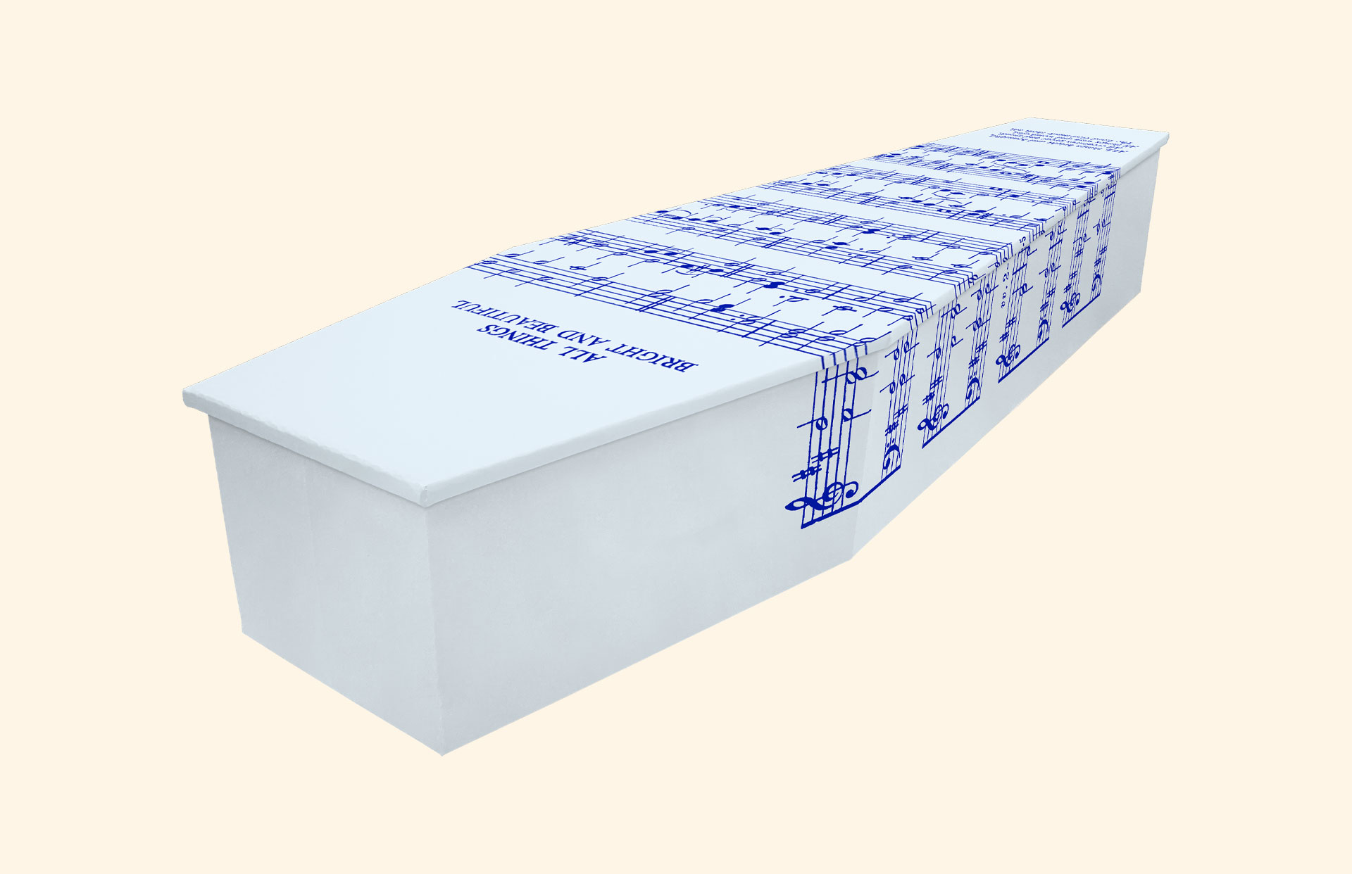 Bright And Beautiful design in Blue on a cardboard coffin