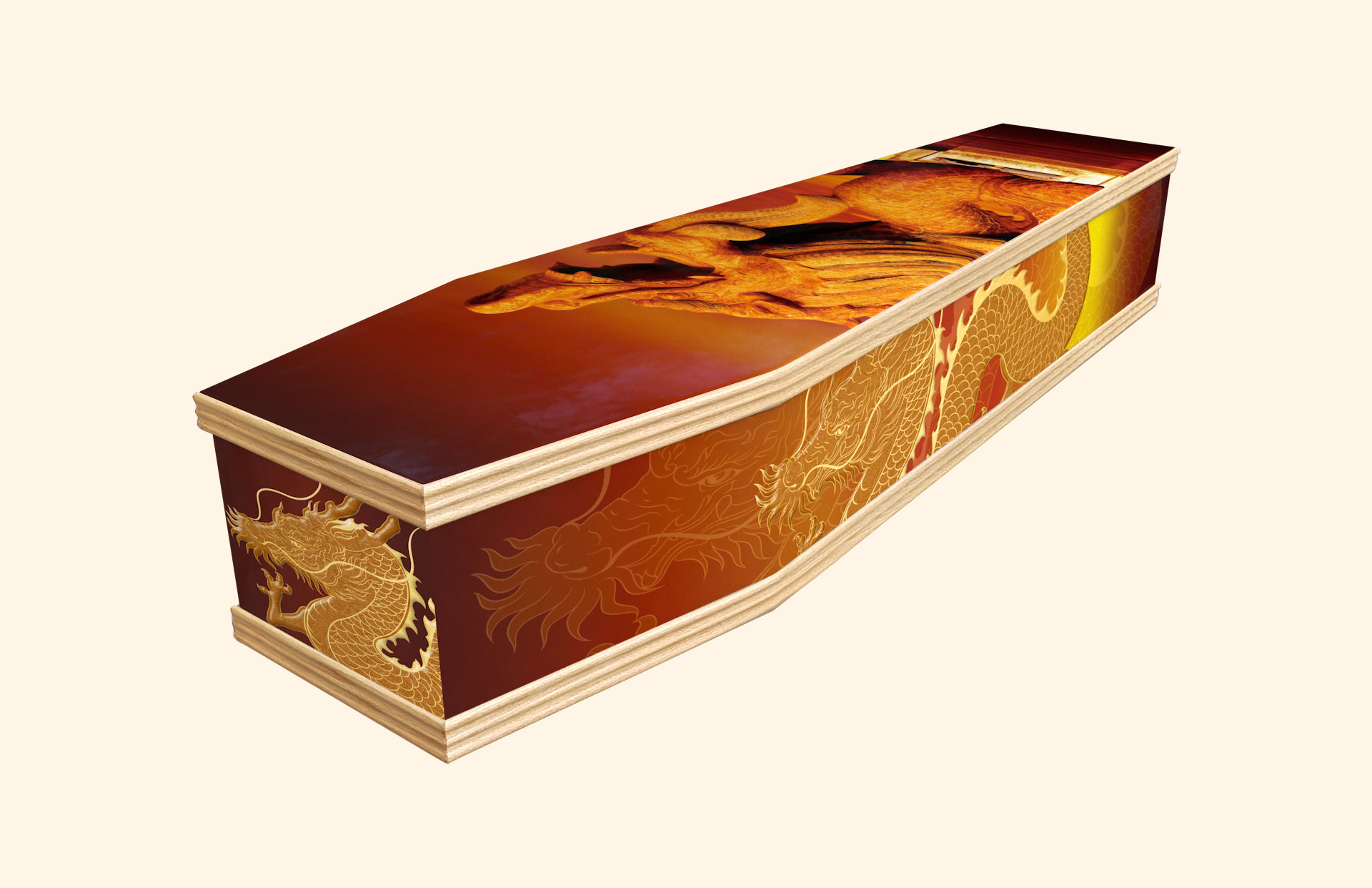 Golden Dragons design on a classic coffin