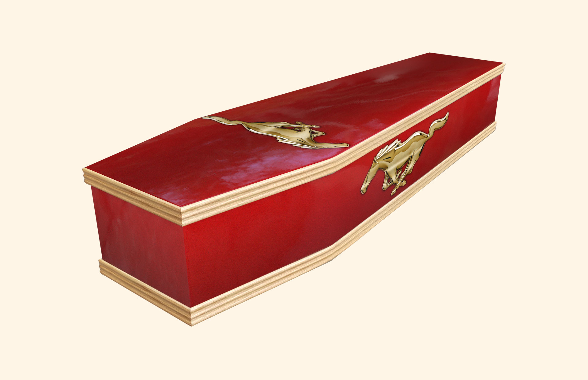 Golden Stallion design on a classic coffin