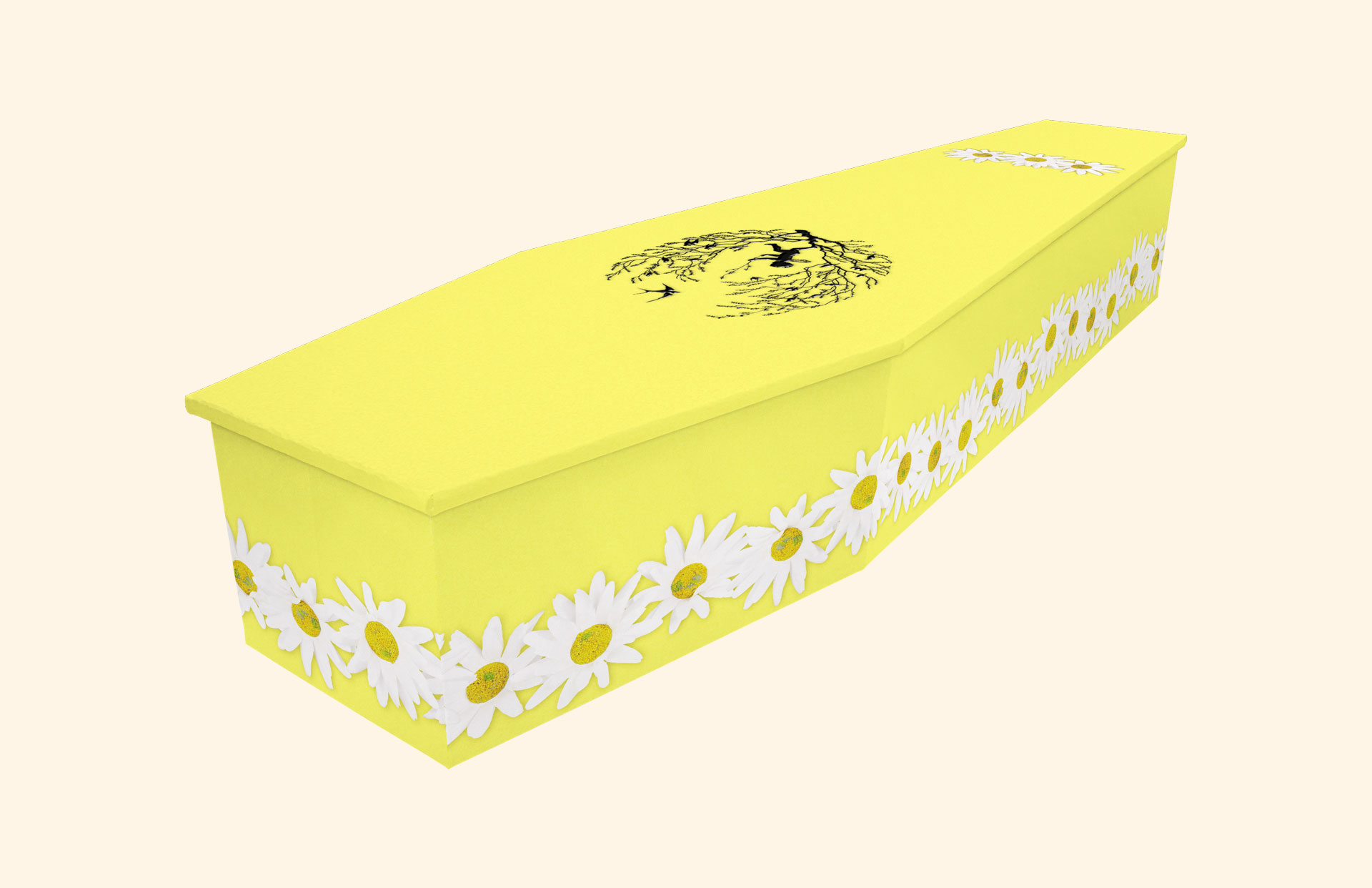Daisy design on a cardboard coffin