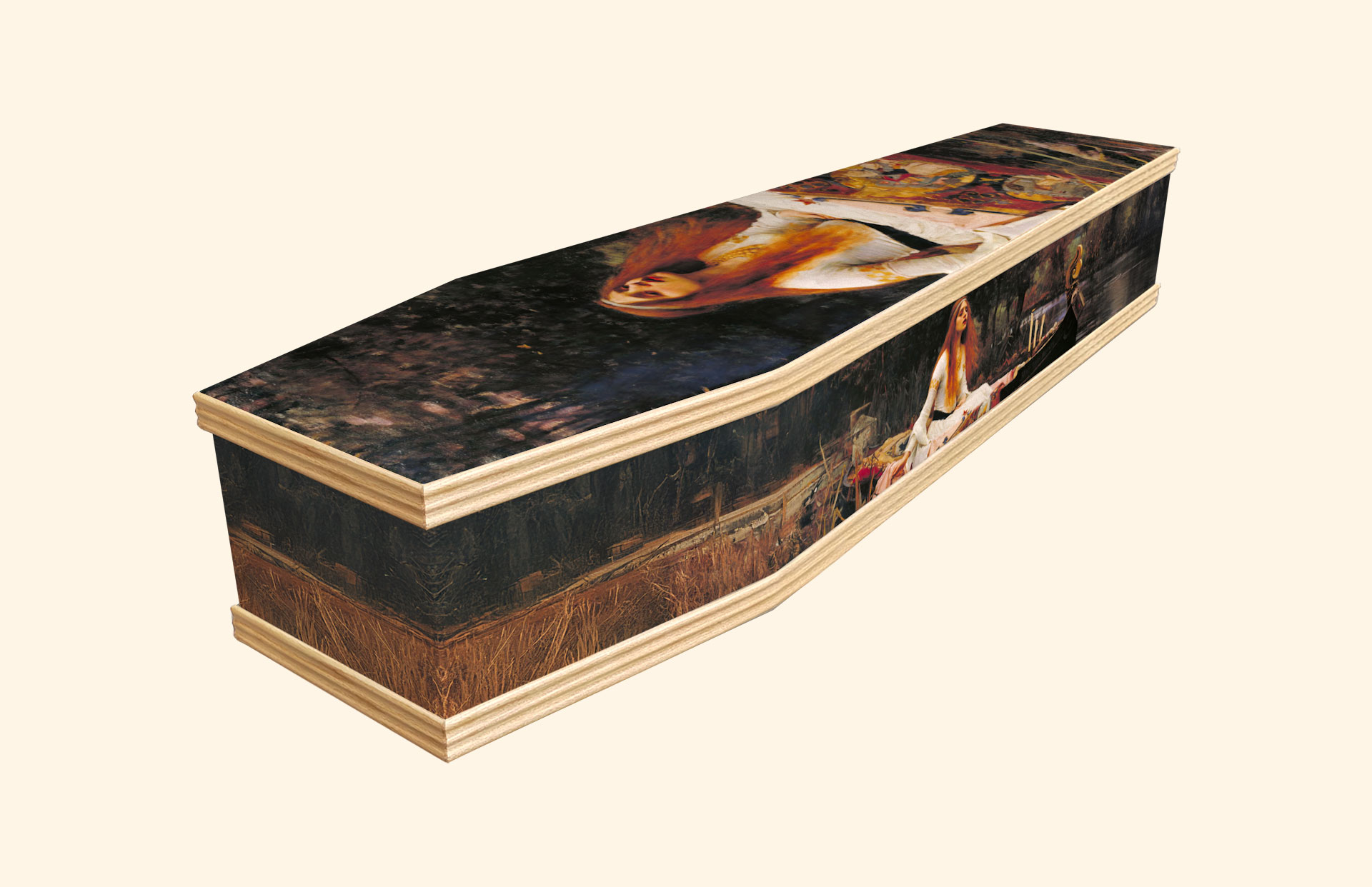 Lady of Shallott design on a classic coffin