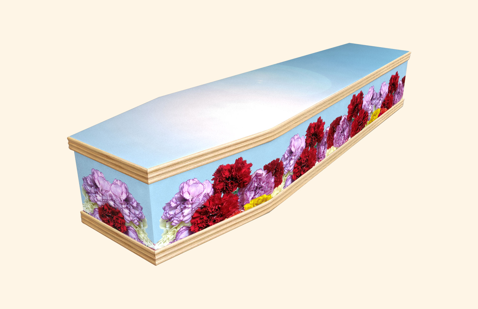 Blooming Carnations design on a classic coffin
