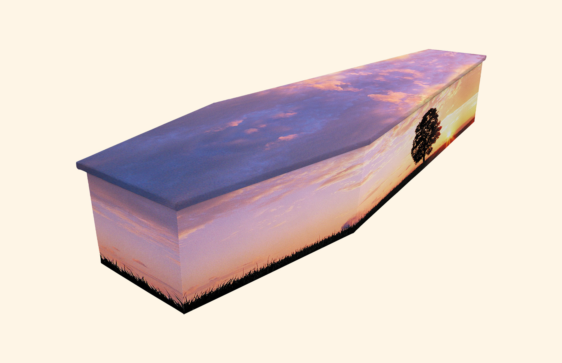 Sunset design on a cardboard coffin
