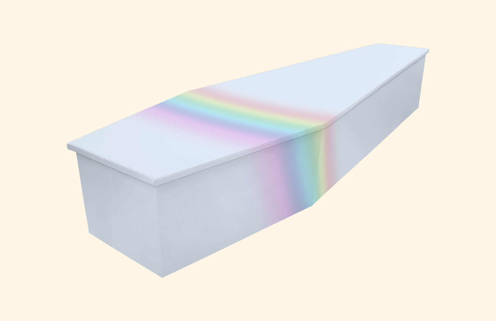 Rainbow on Pale Blue design on a cardboard coffin