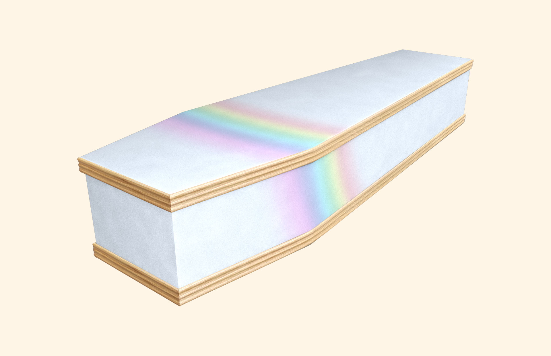 Rainbow on Pale Blue design on a classic coffin