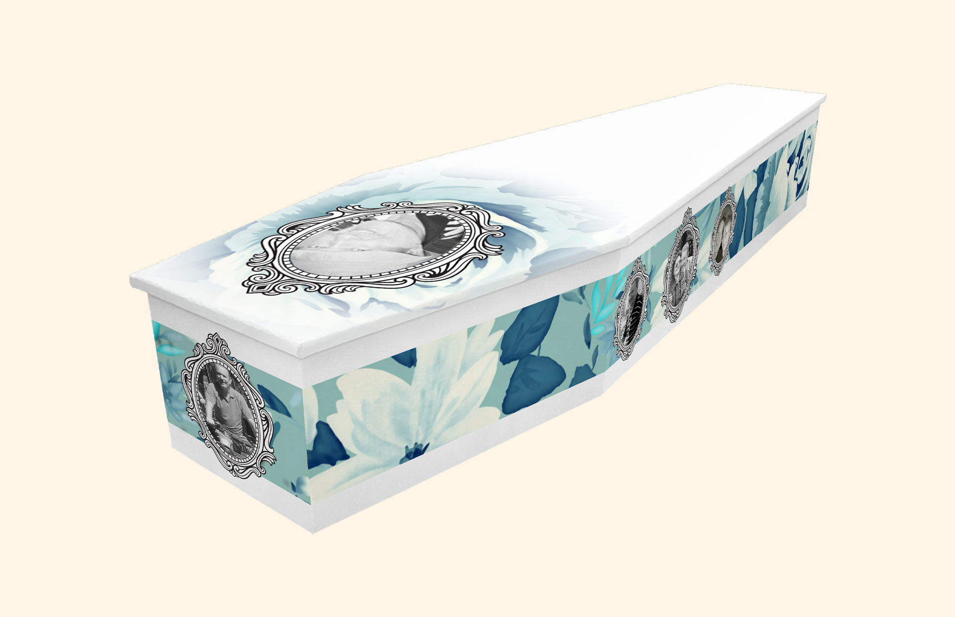 Frames over a cardboard coffin