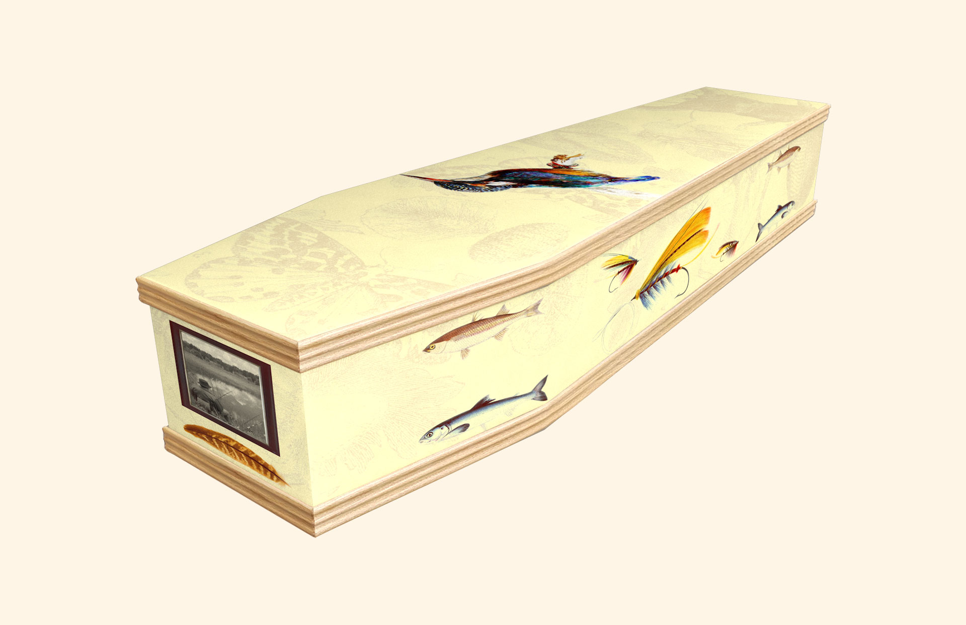 Angling design on a classic coffin