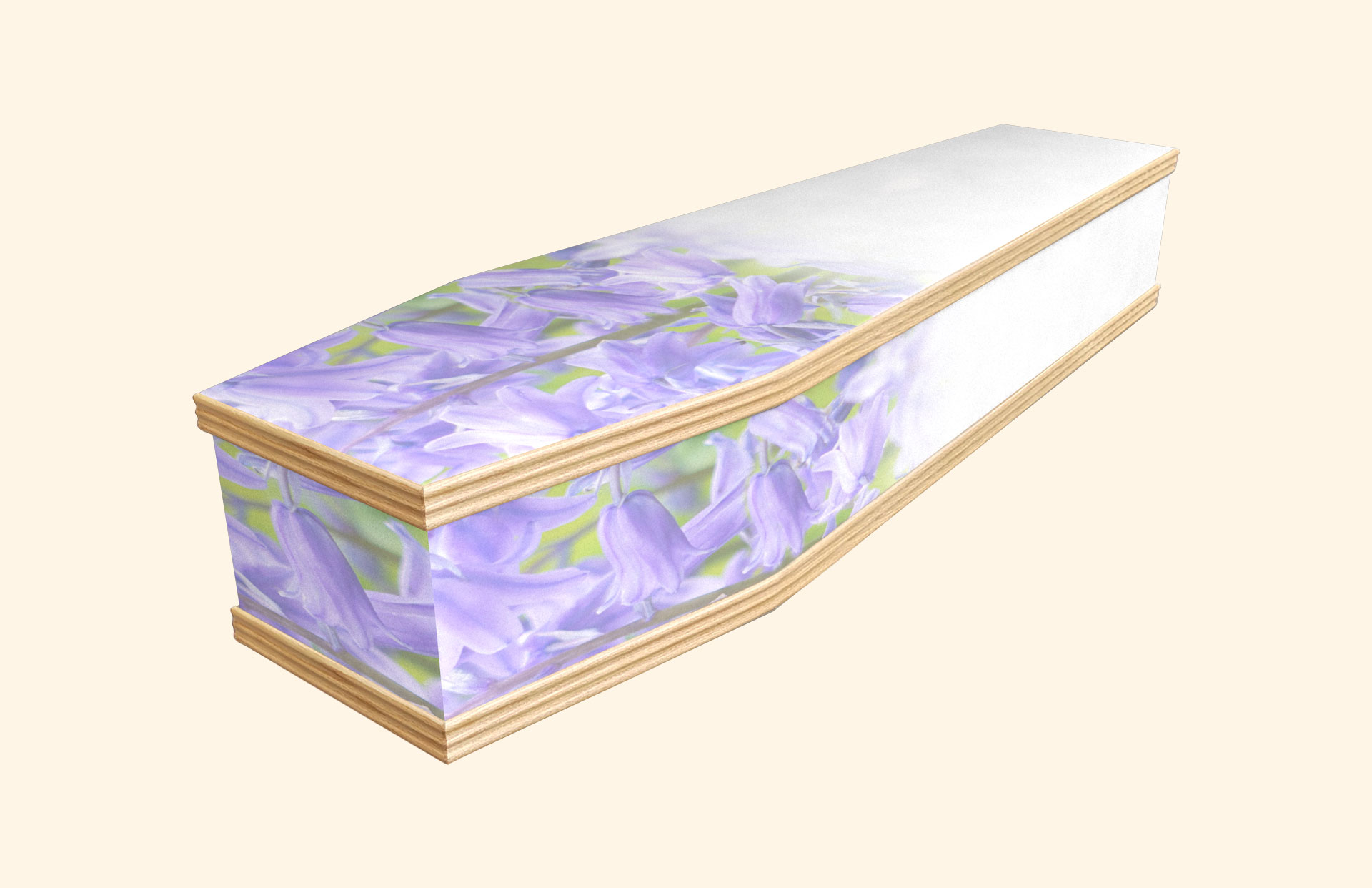 Blushing Bluebells design on a classic coffin