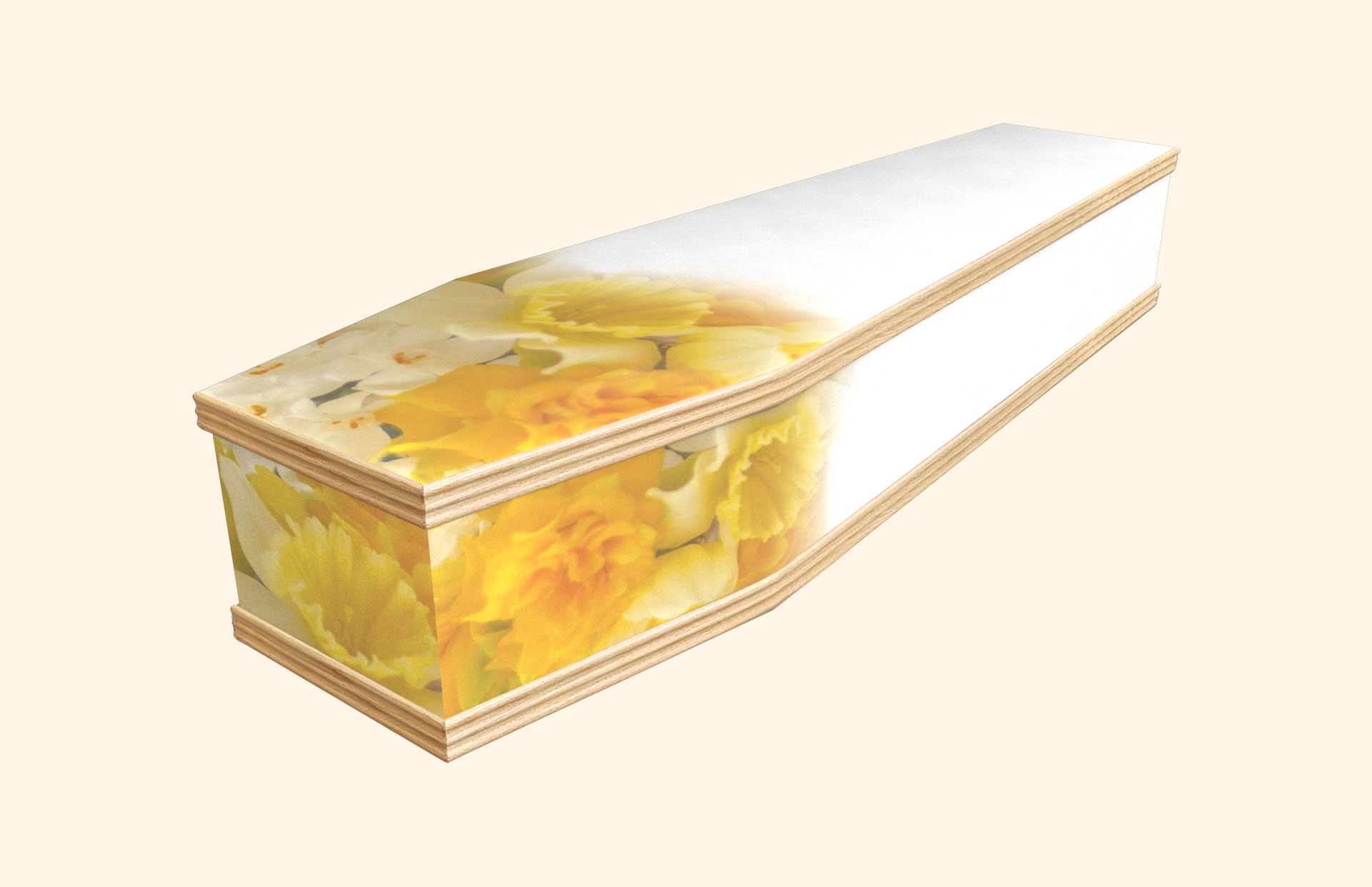 Blushing Daffodils design on a classic coffin