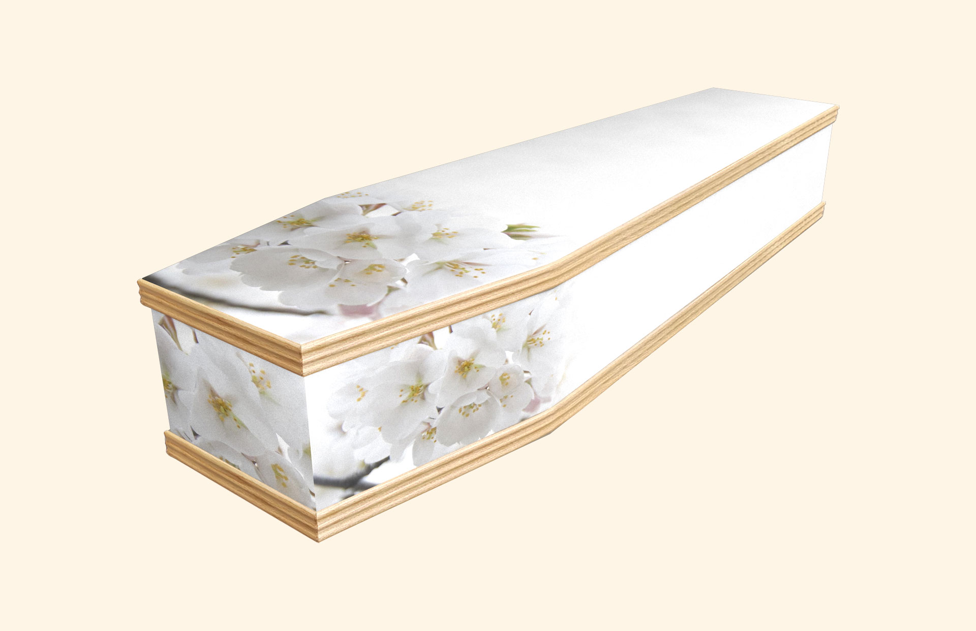 Blushing Apple Blossom design on a classic coffin