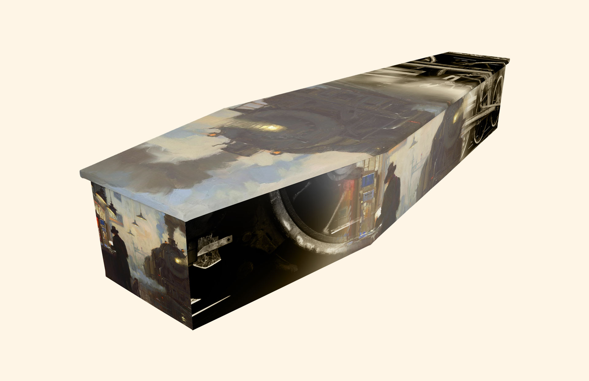 Waiting for You design on a cardboard coffin