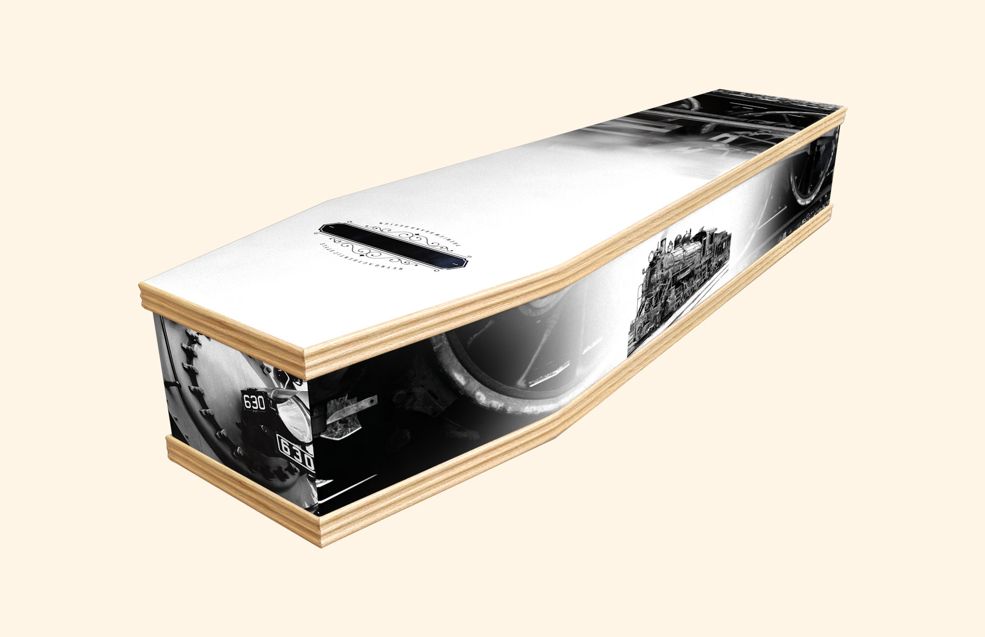 Steam Age design on a classic coffin
