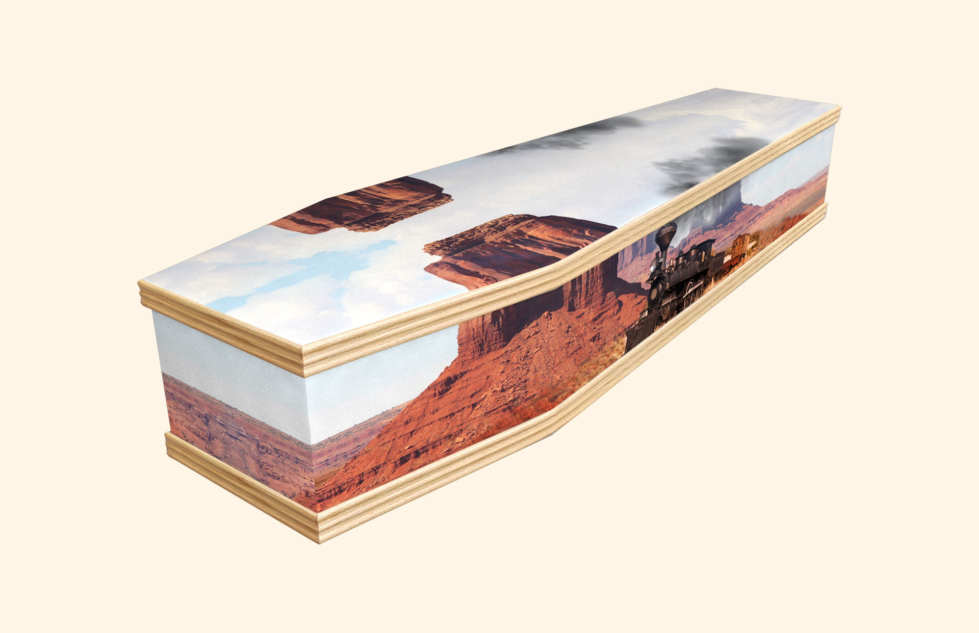 Go West design on a classic coffin