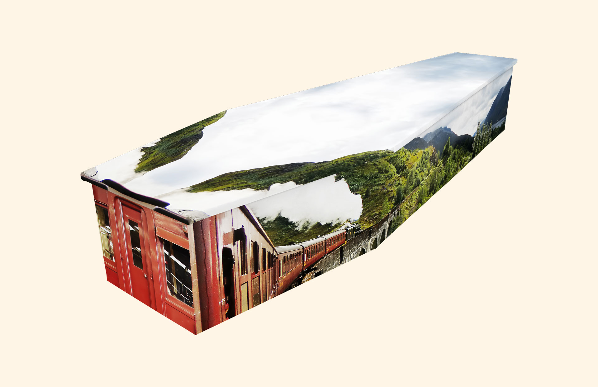 Mountain Pass design on a cardboard coffin