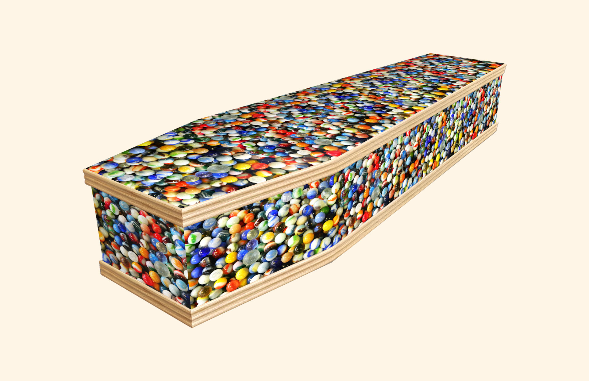 Marble Madness design on a classic coffin