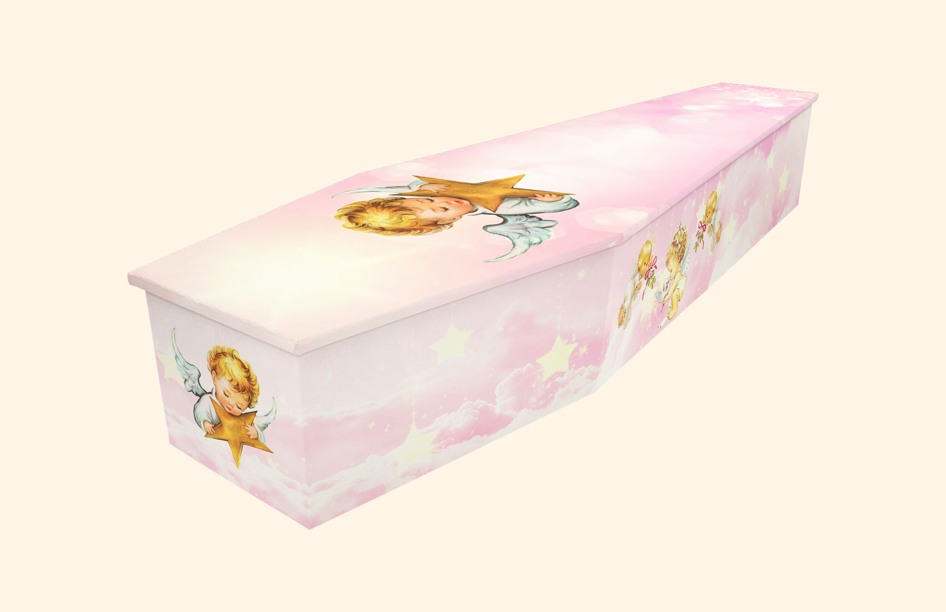 Playful Cherubs design on a cardboard coffin