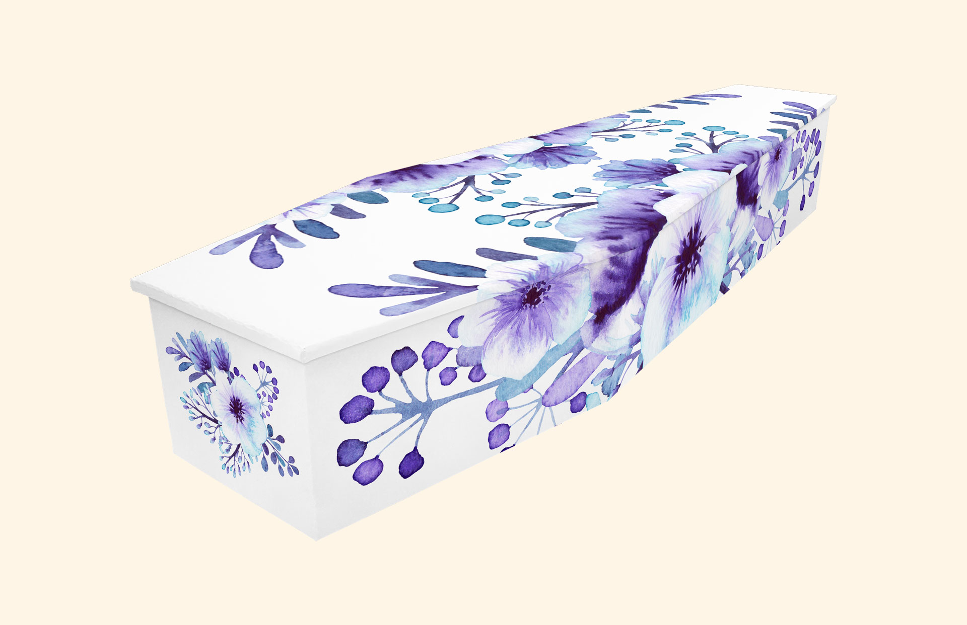 Violet Dreams design on a cardboard coffin