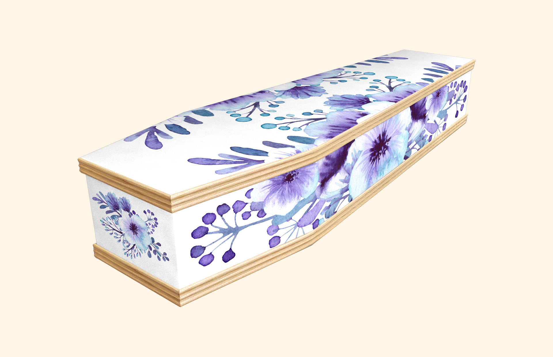 Violet Dreams design on a classic coffin