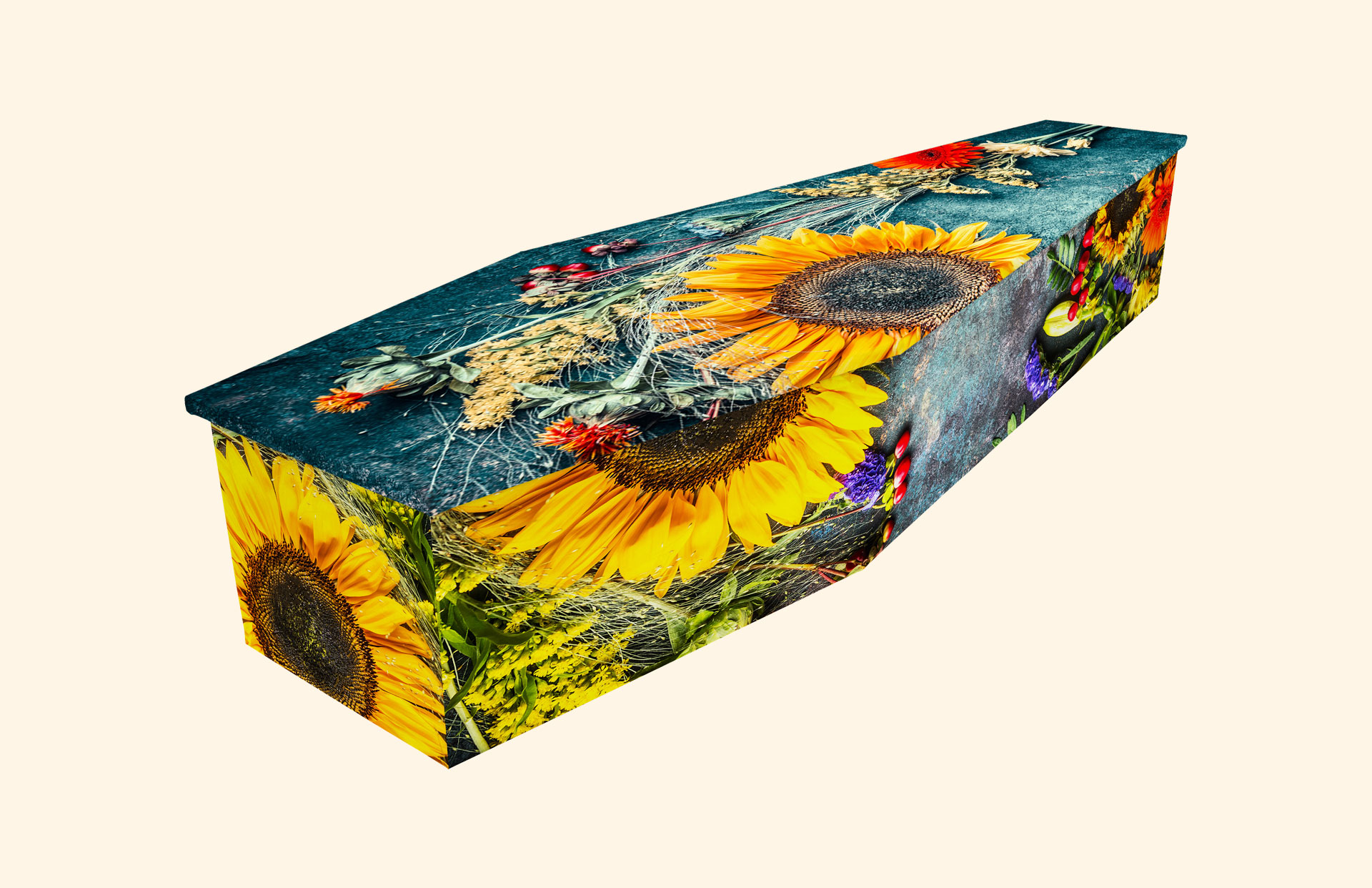 Autumn Beauty design on a cardboard coffin