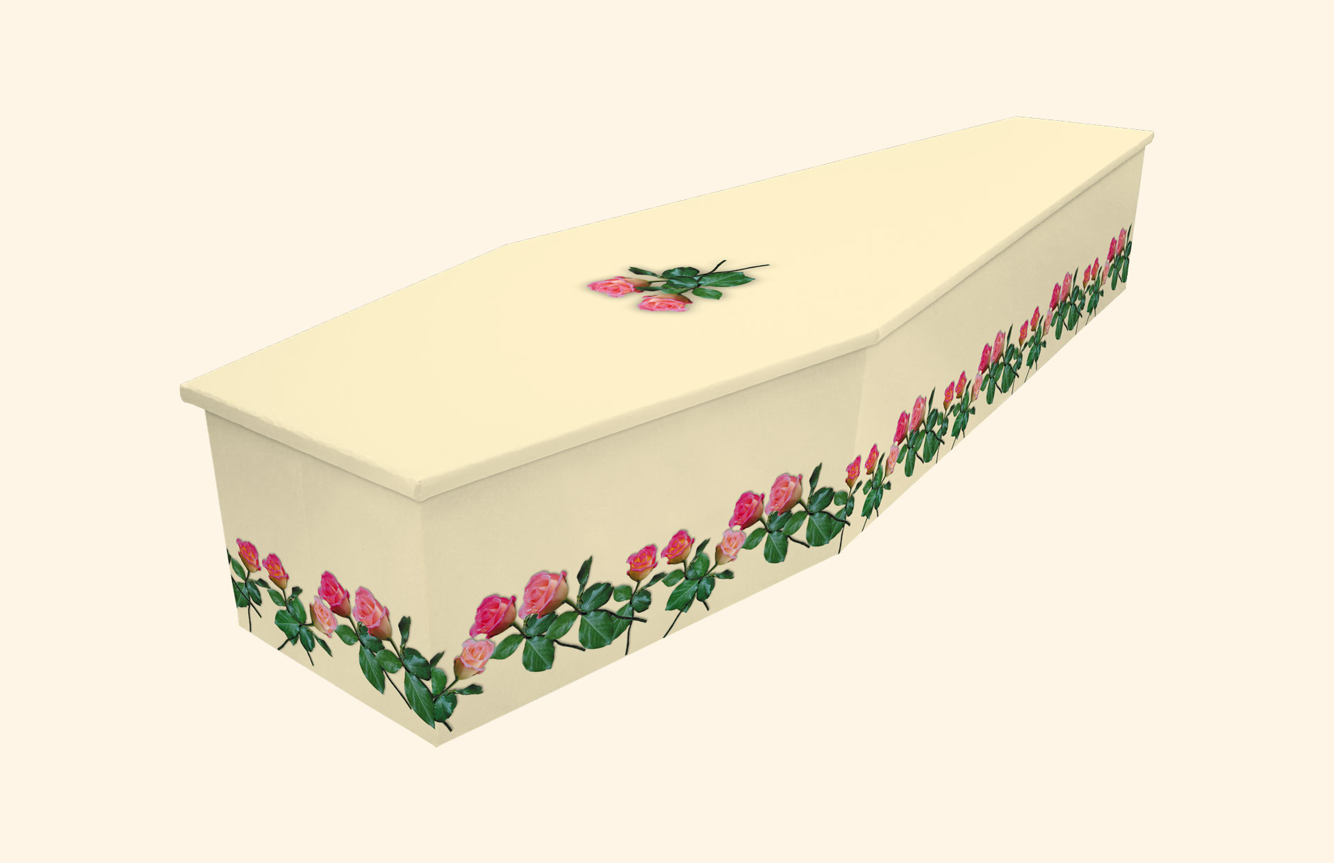 Roses design on a cardboard coffin
