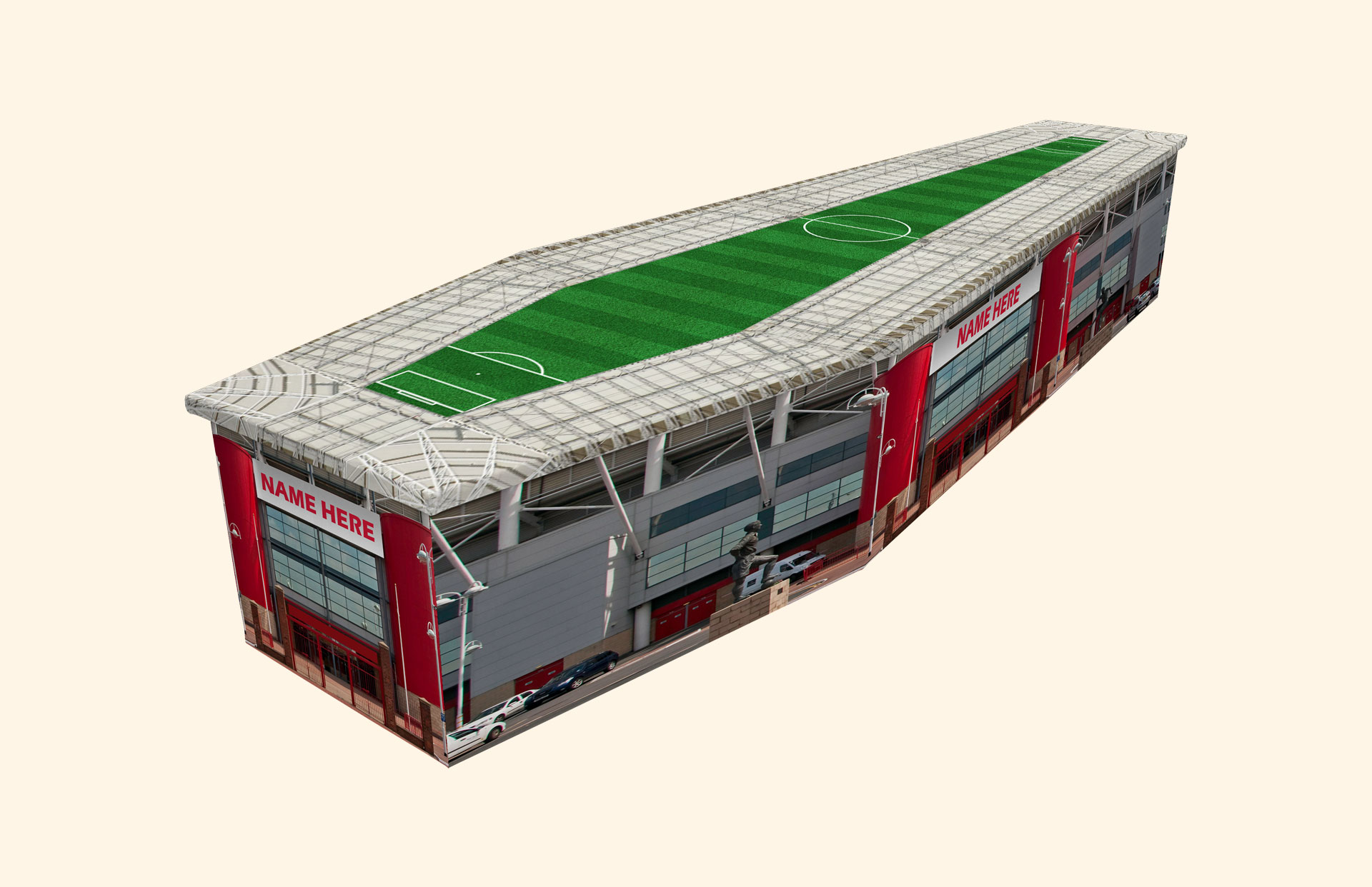 Fans Passion design on a cardboard coffin