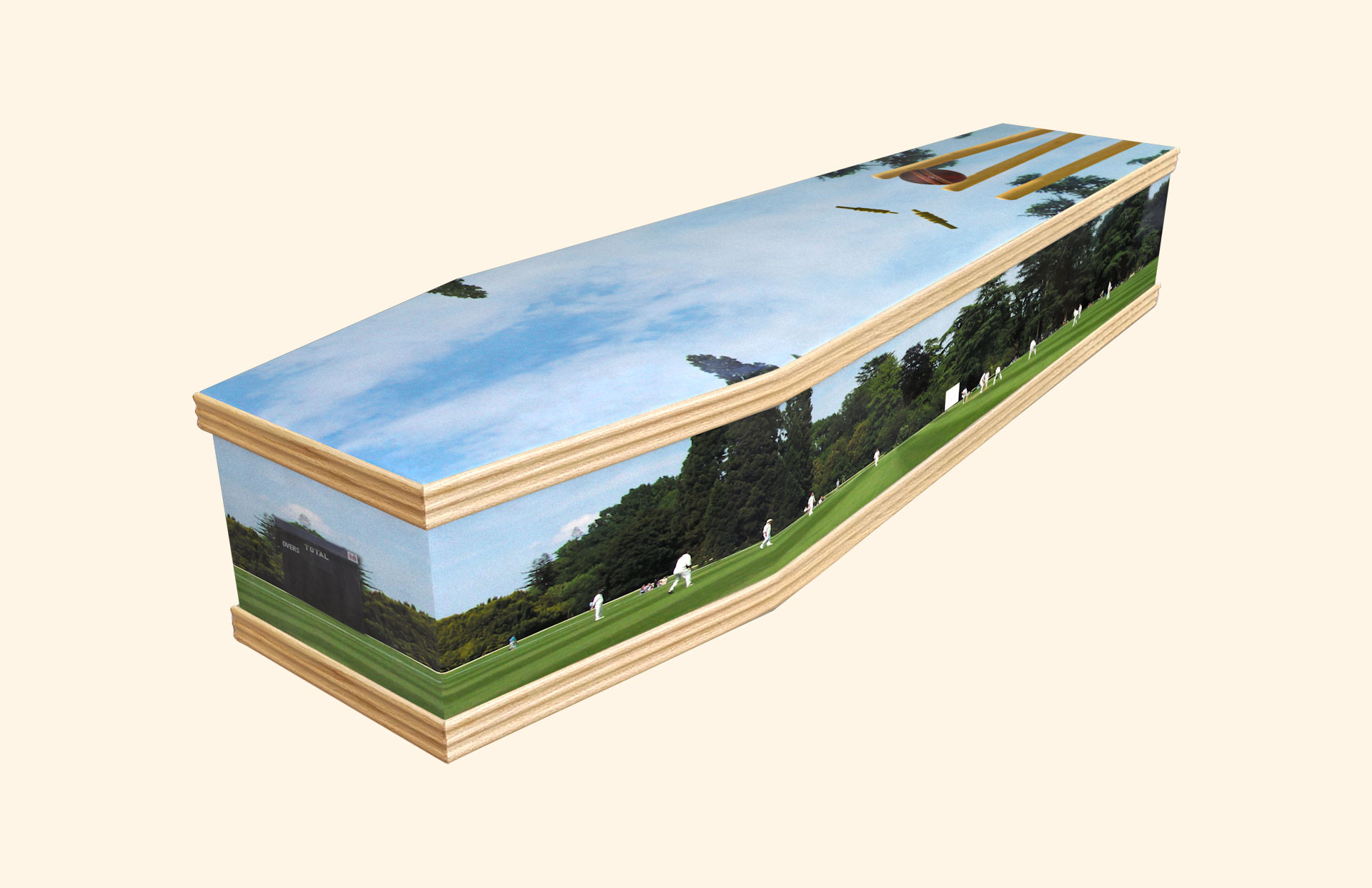 Cricket design on a classic coffin