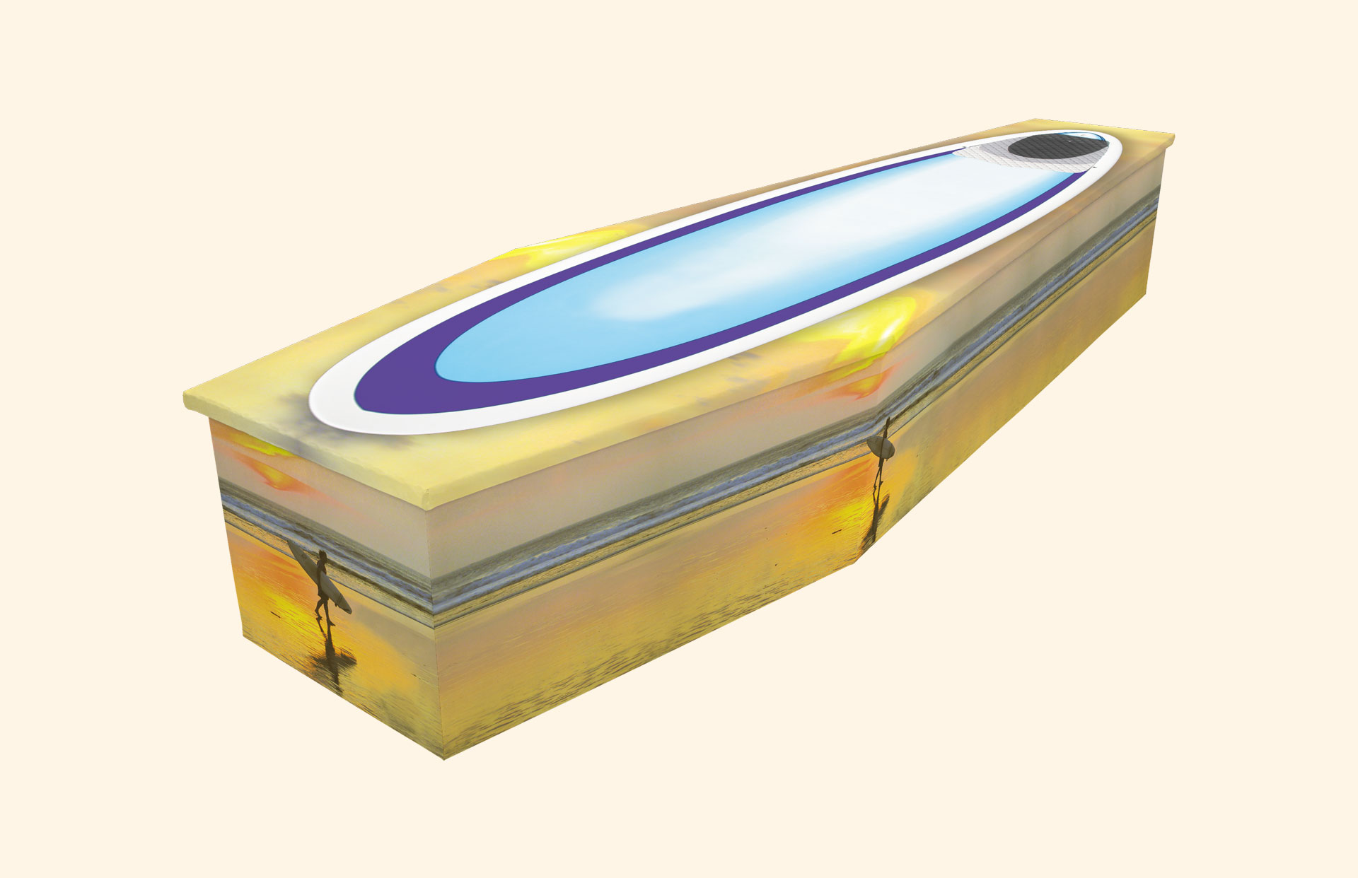 Last Wave design on a cardboard coffin