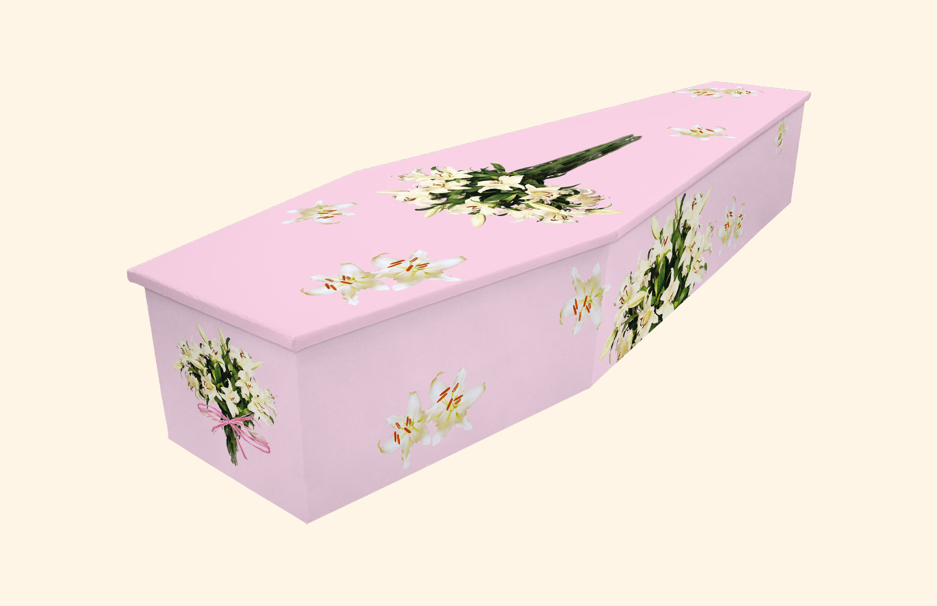 Sylvia design in pink on a cardboard coffin