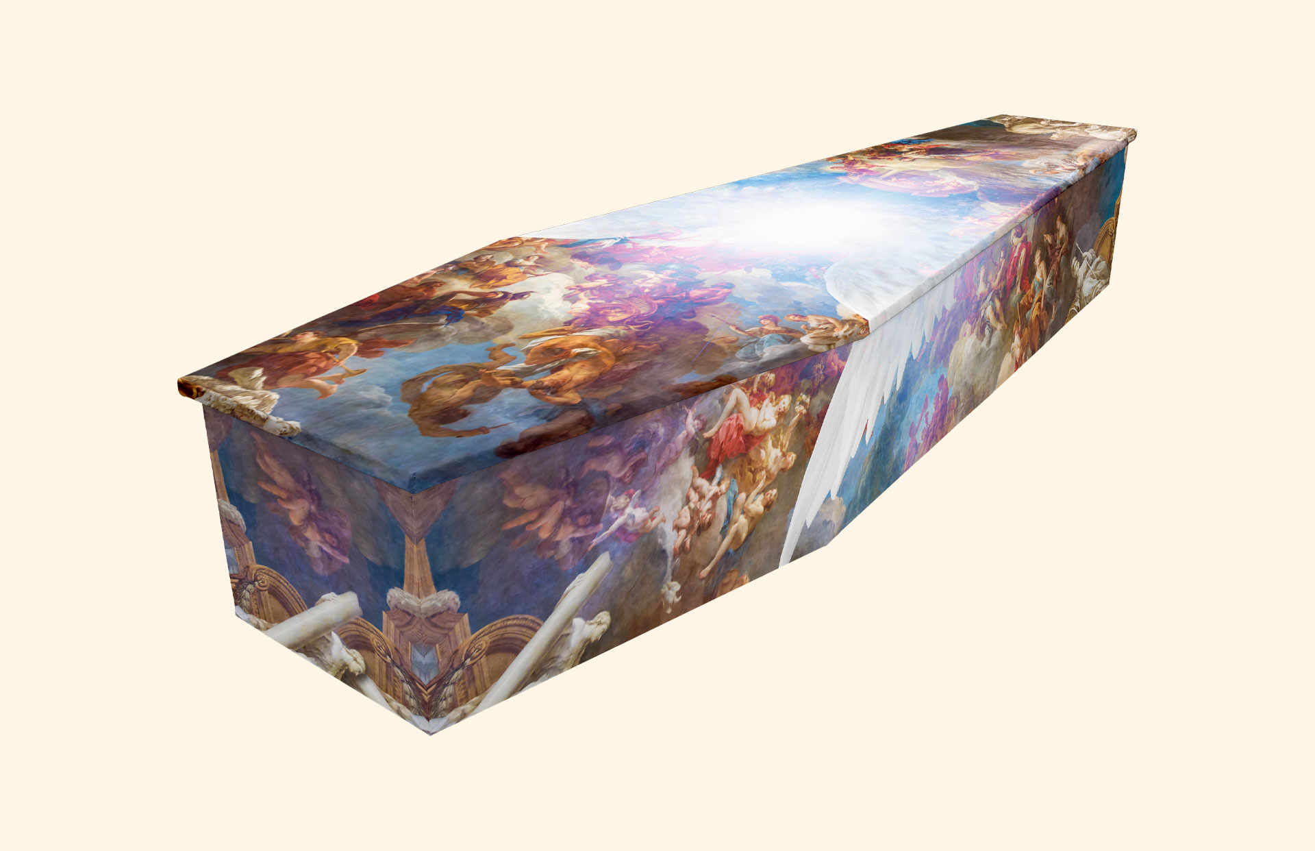 Vatican Wings design in cardboard coffin