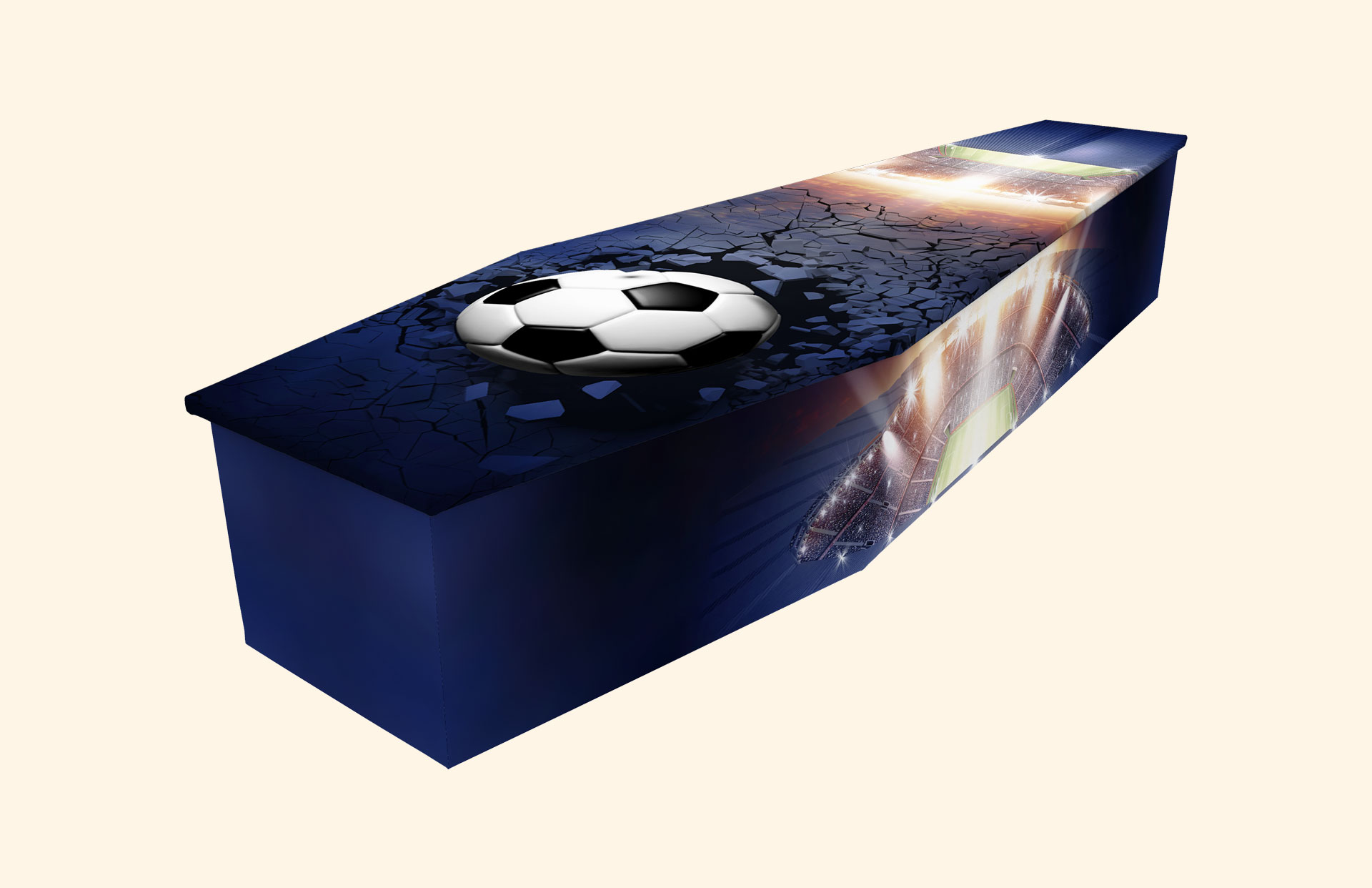 Game On design on a cardboard coffin