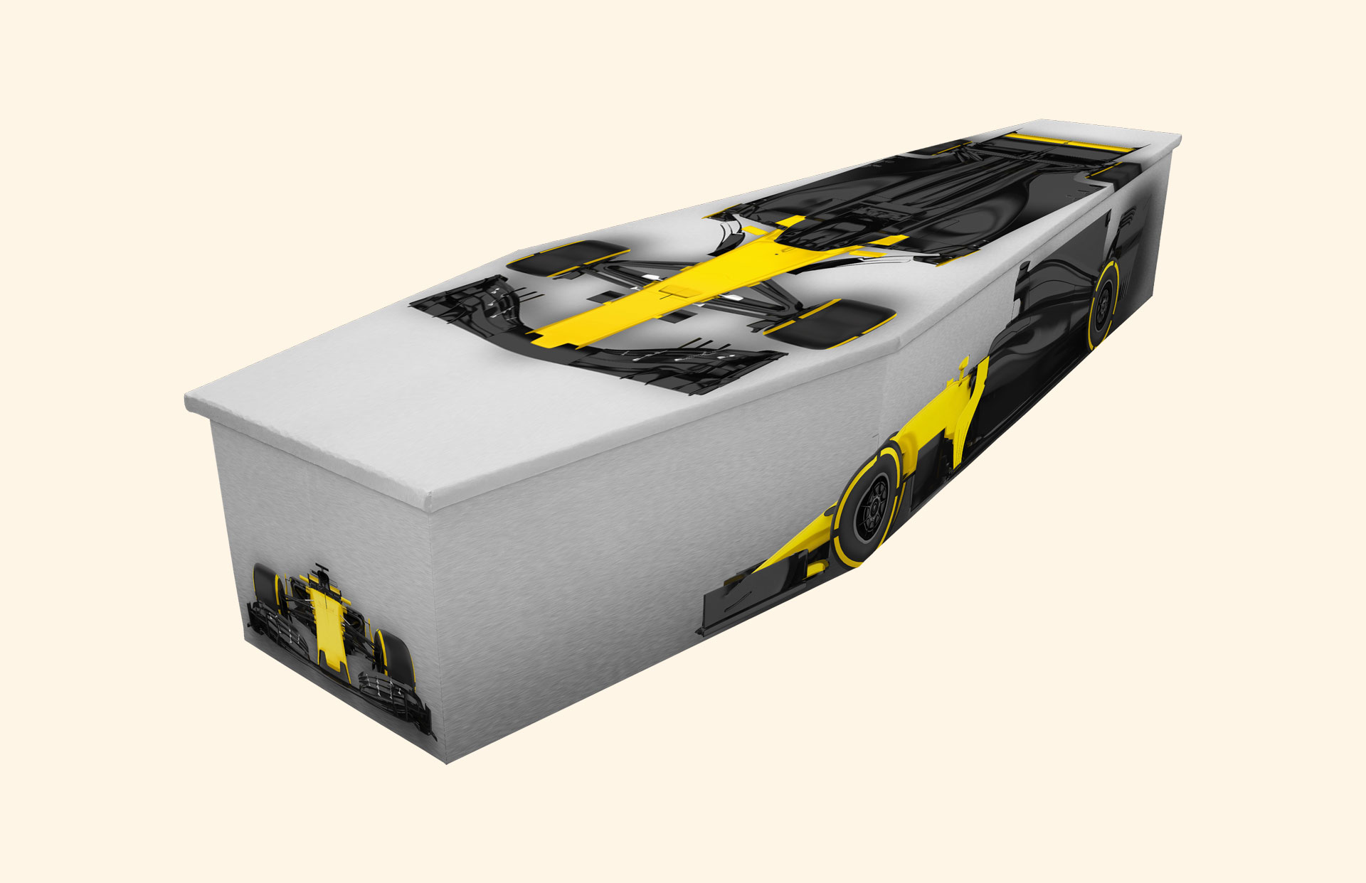 Pole Position Yellow design on a cardboard coffin