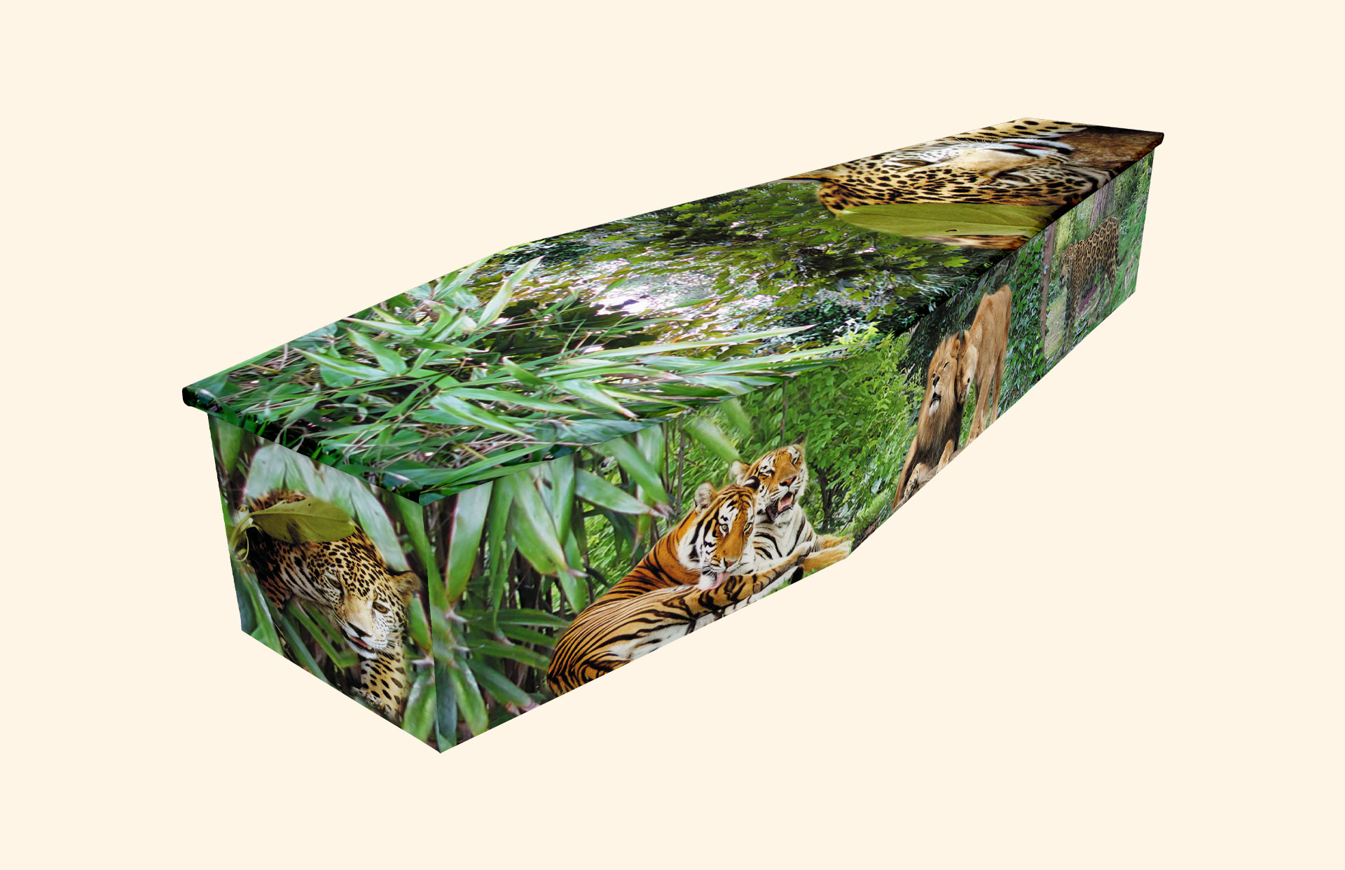 Jungle Cats design on a cardboard coffin