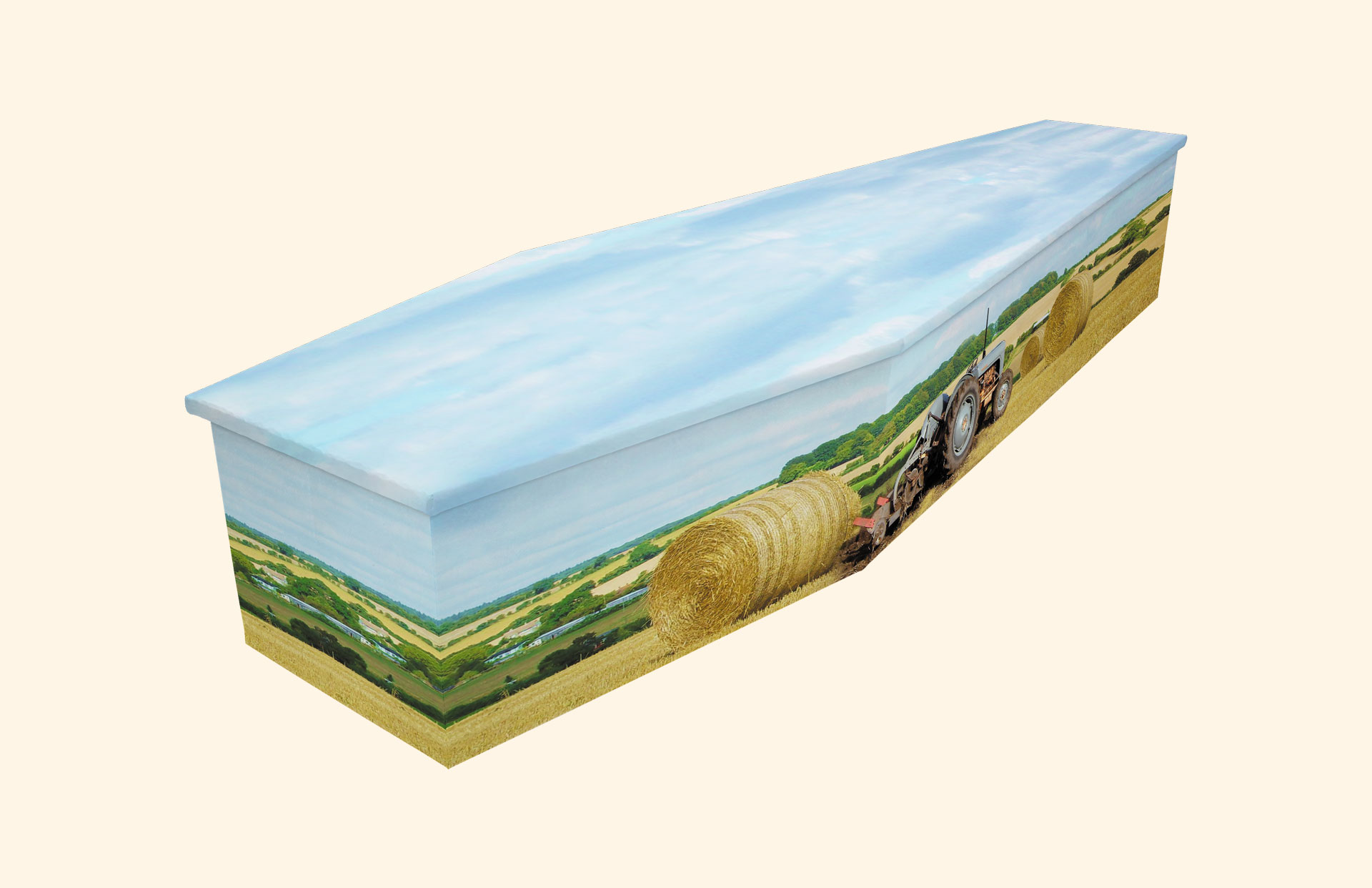 Hayfield design on a cardboard coffin