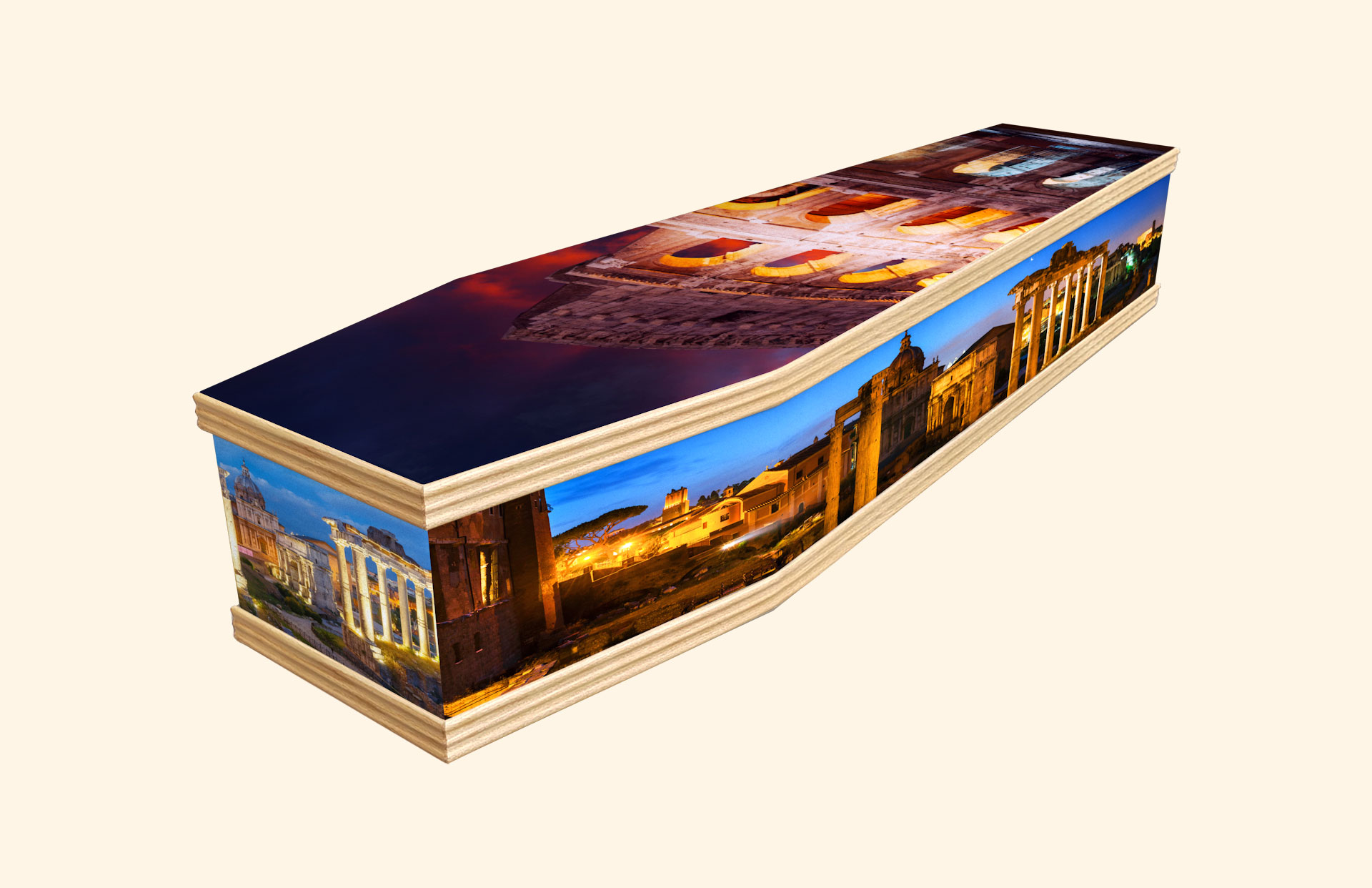 Roman Forum & Colosseum design on a classic coffin