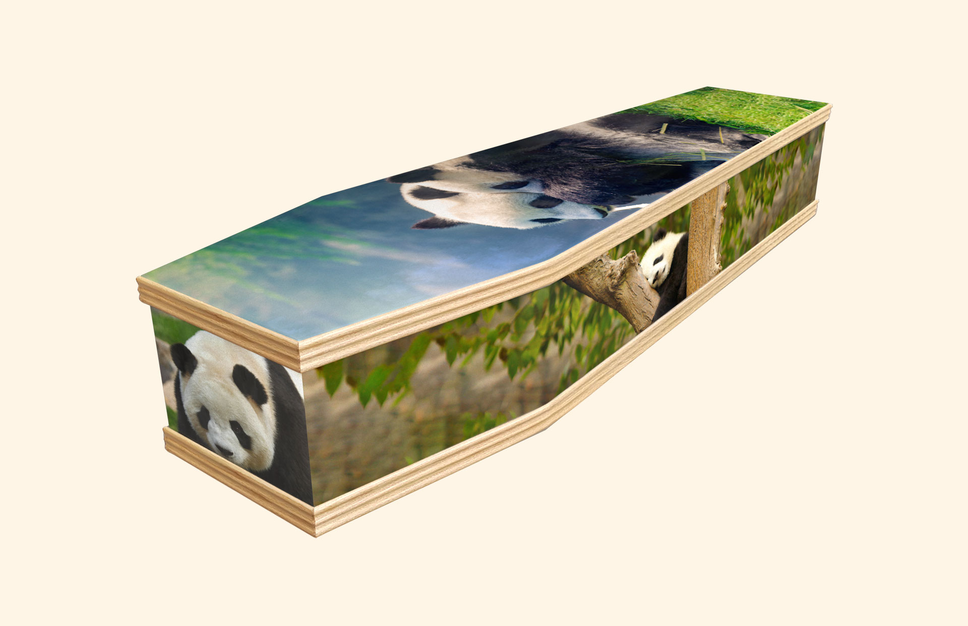 Panda Love design on a classic coffin