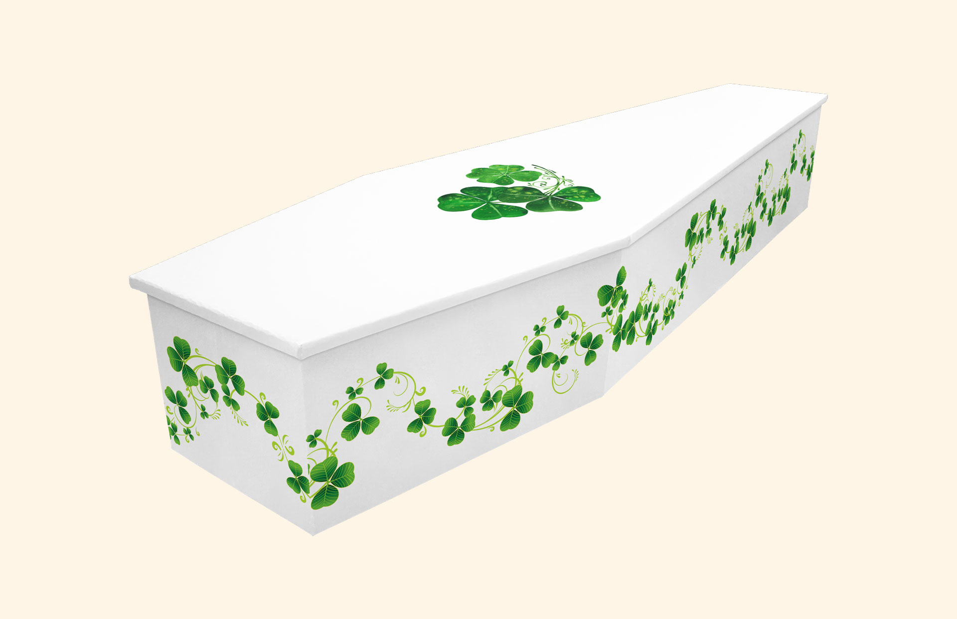 Clover design on a cardboard coffin