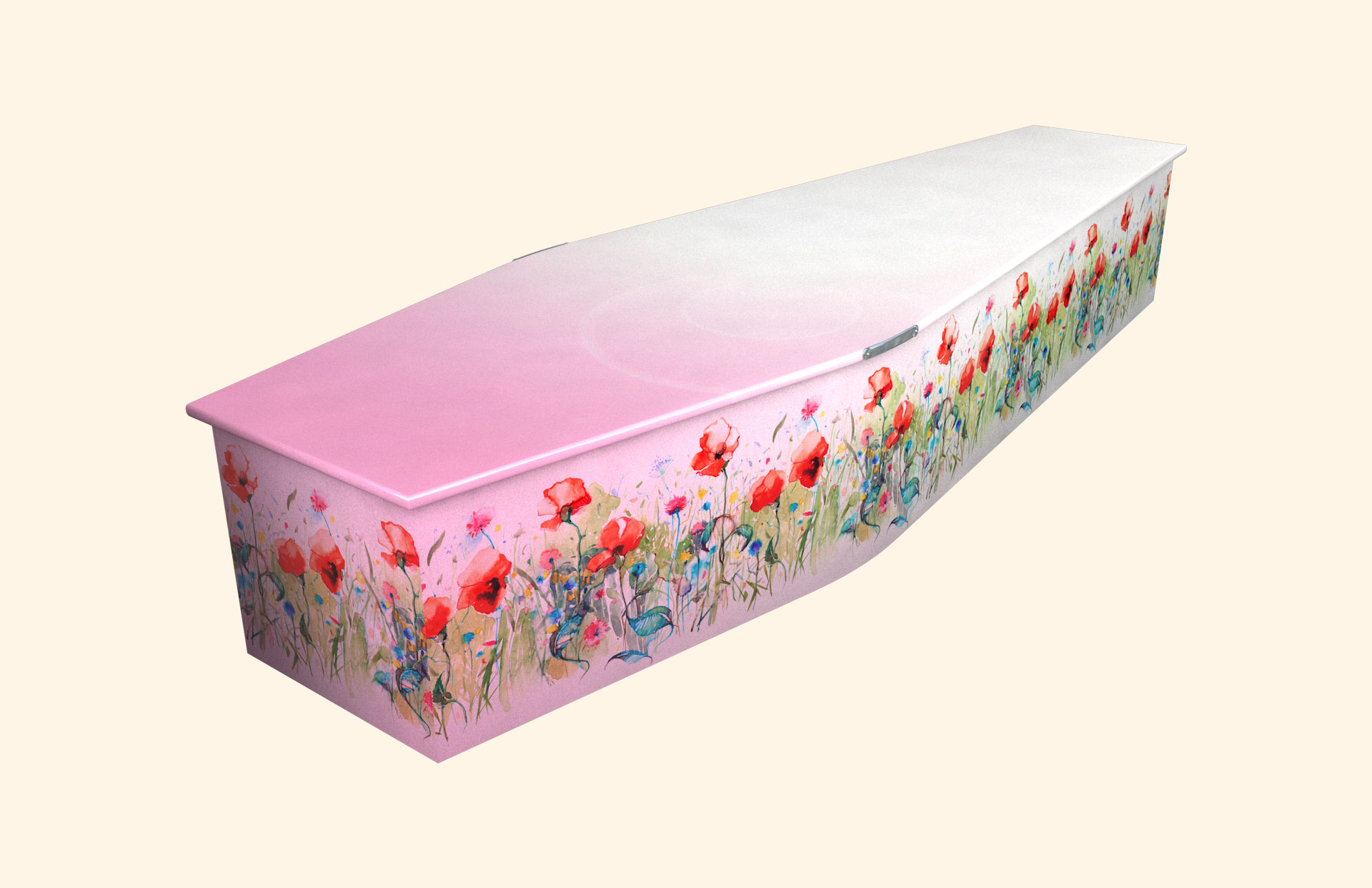 Watercolour Poppies in pink on a traditional coffin