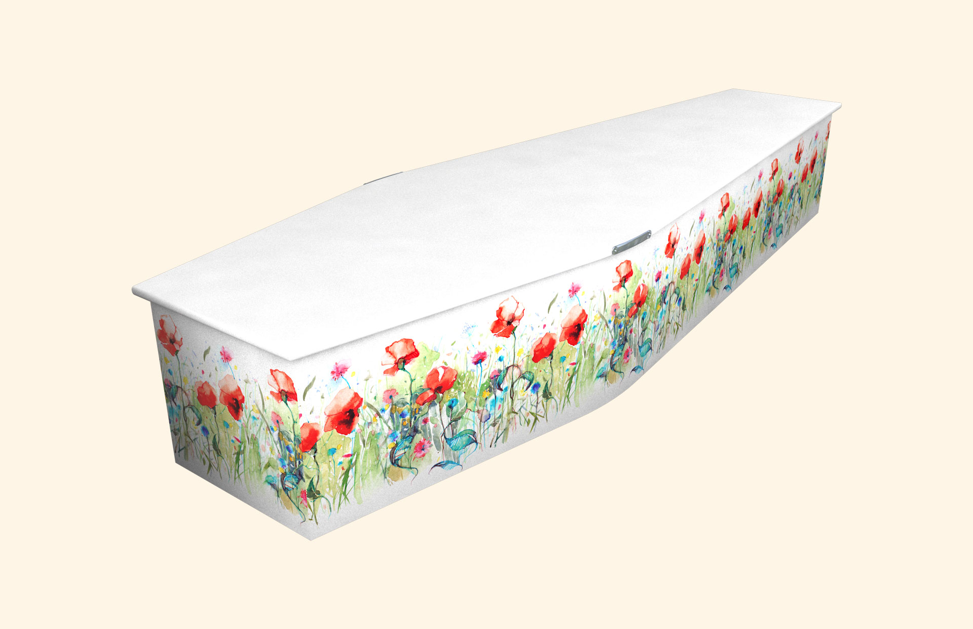 Watercolour Poppies in white on a traditional coffin