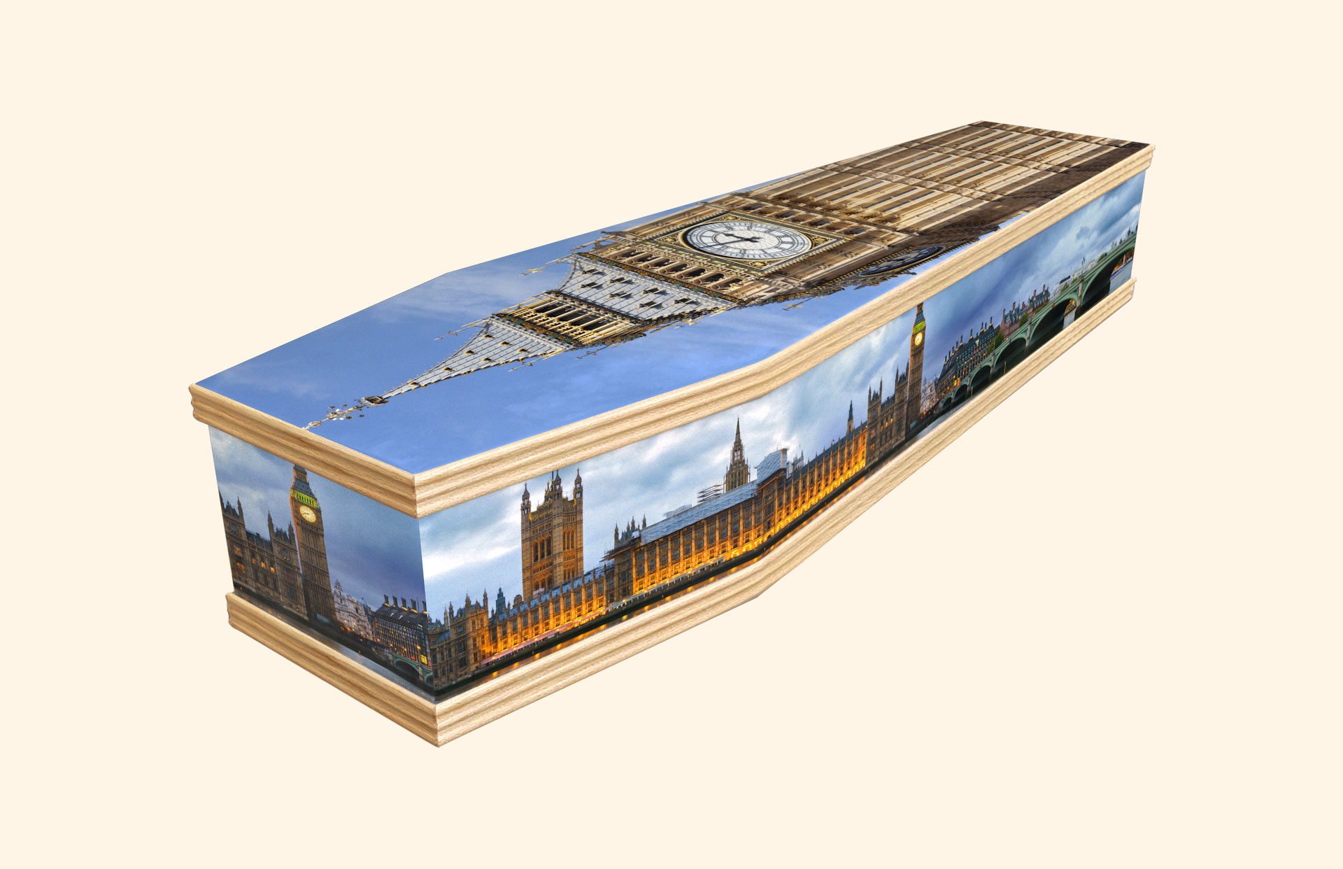 The London Scene design on a classic coffin