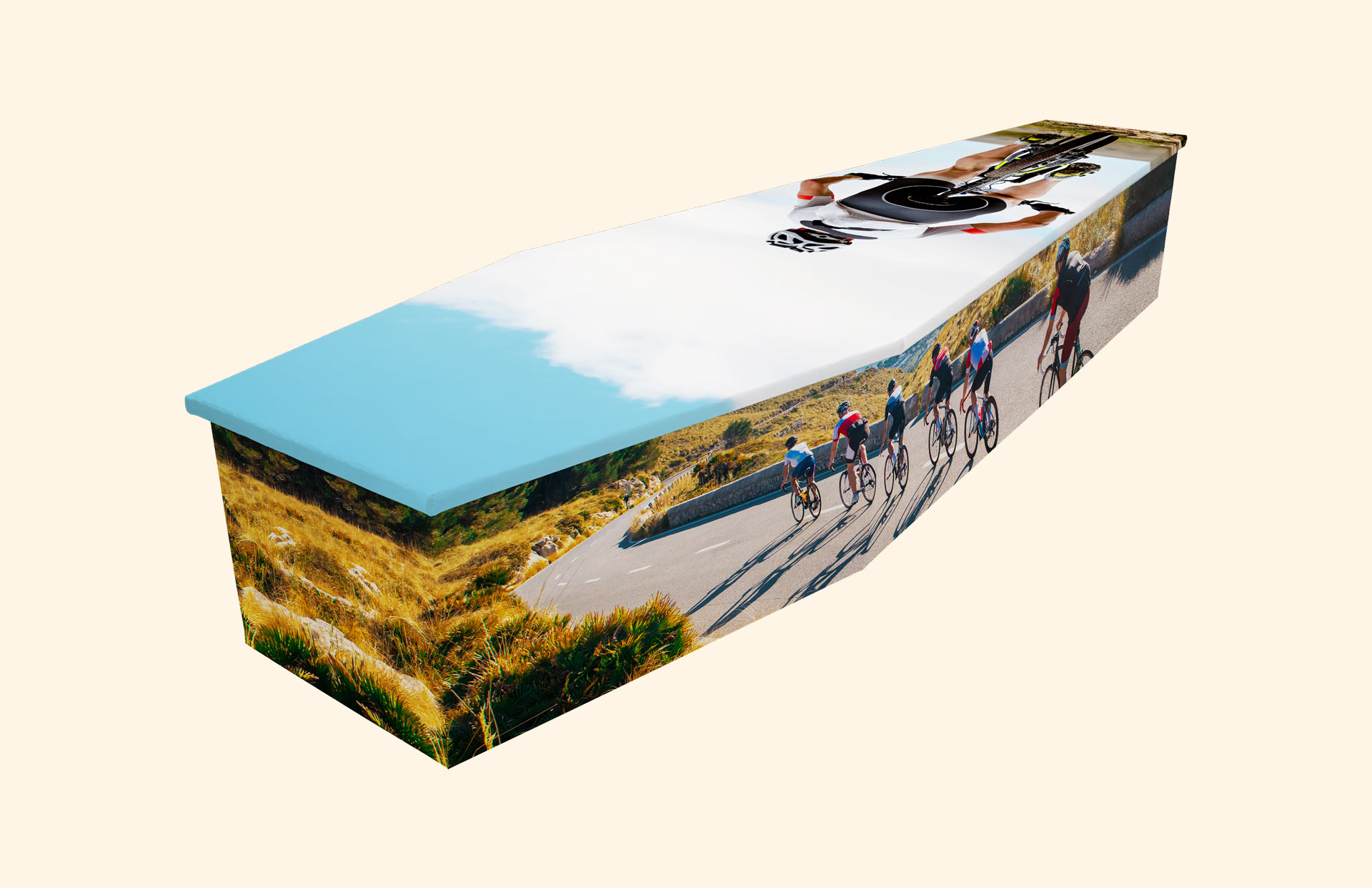 The Ride Out design on a cardboard coffin