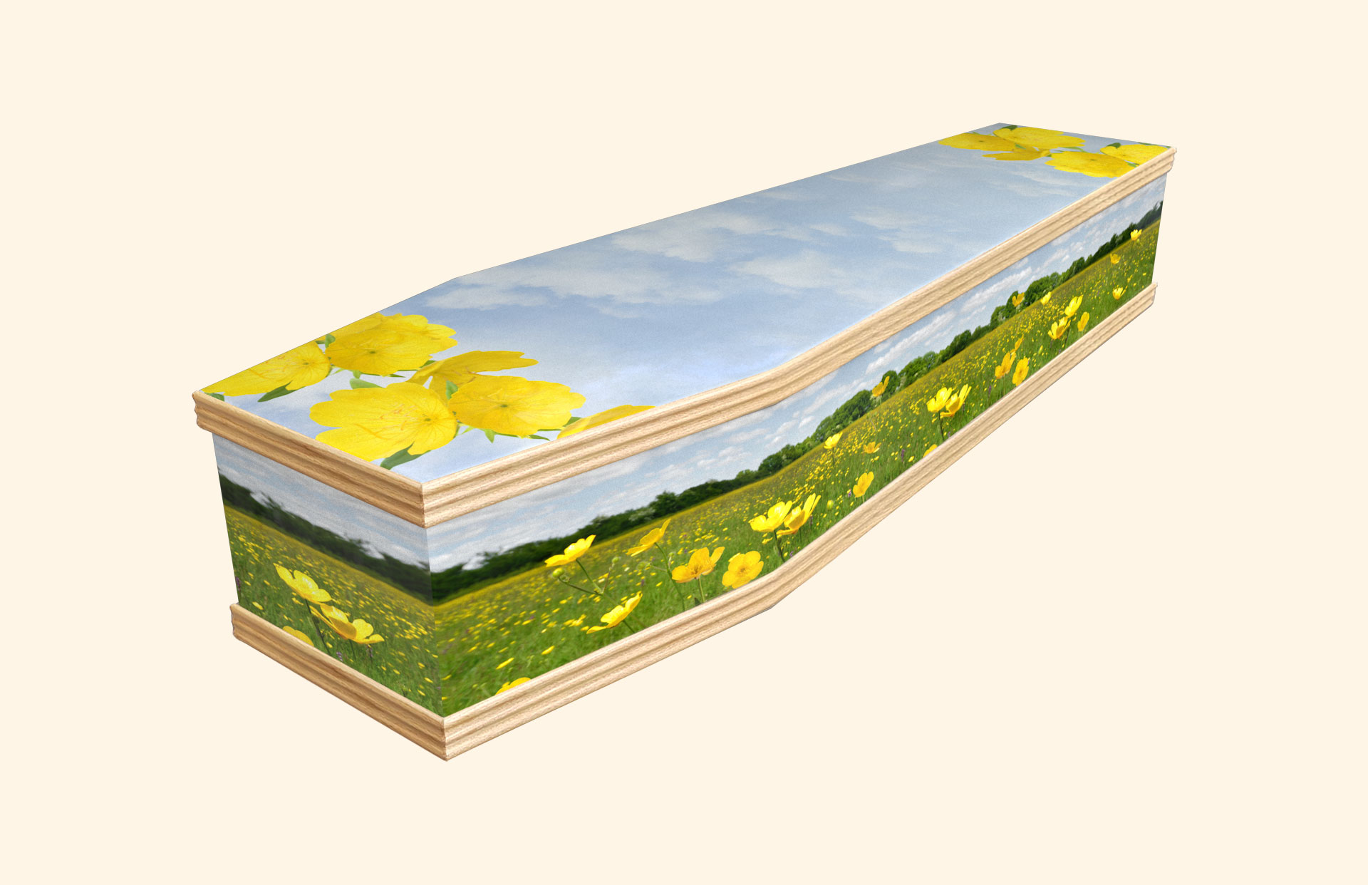 Field of Primroses and Buttercups design on a classic coffin