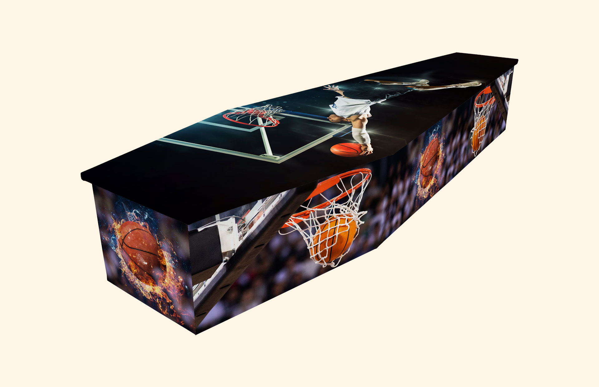 Slam Dunk design on a cardboard coffin
