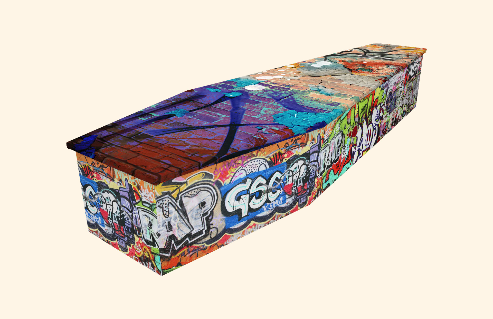 Street Art design on a cardboard coffin