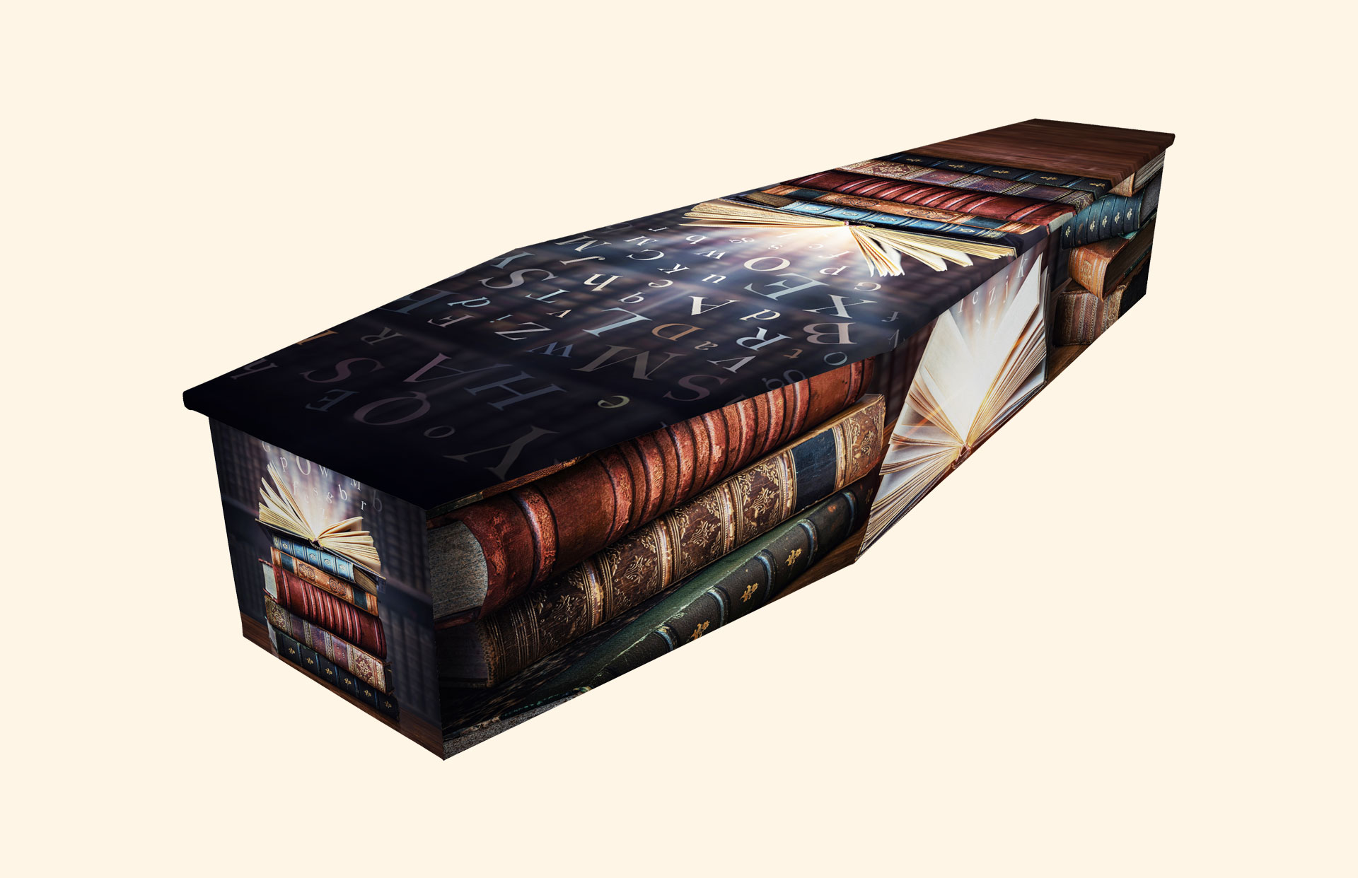 Book Fair design on a cardboard coffin